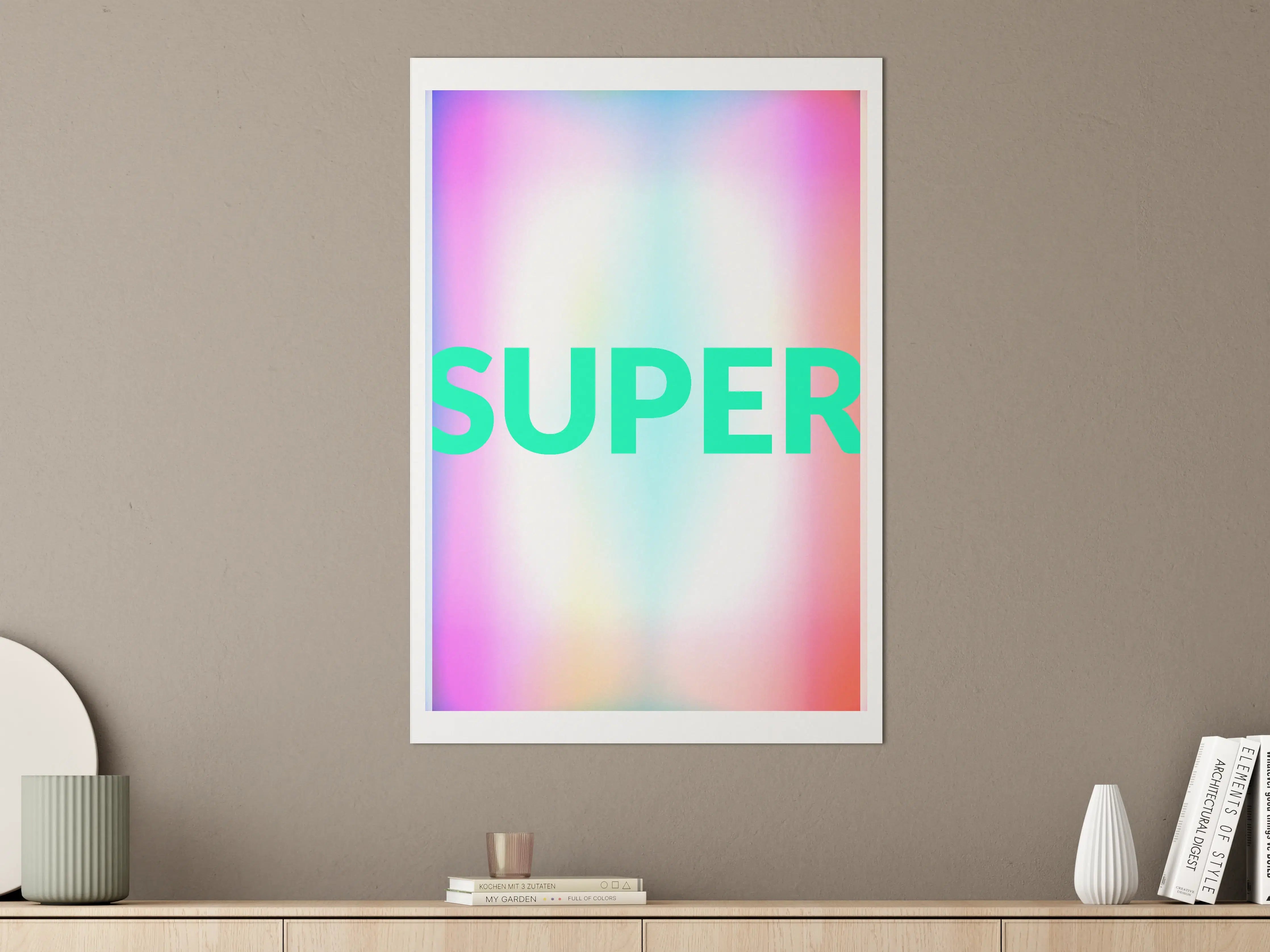 Große Wandbilder - Buntes Leuchten 'SUPER' Grafikdesign