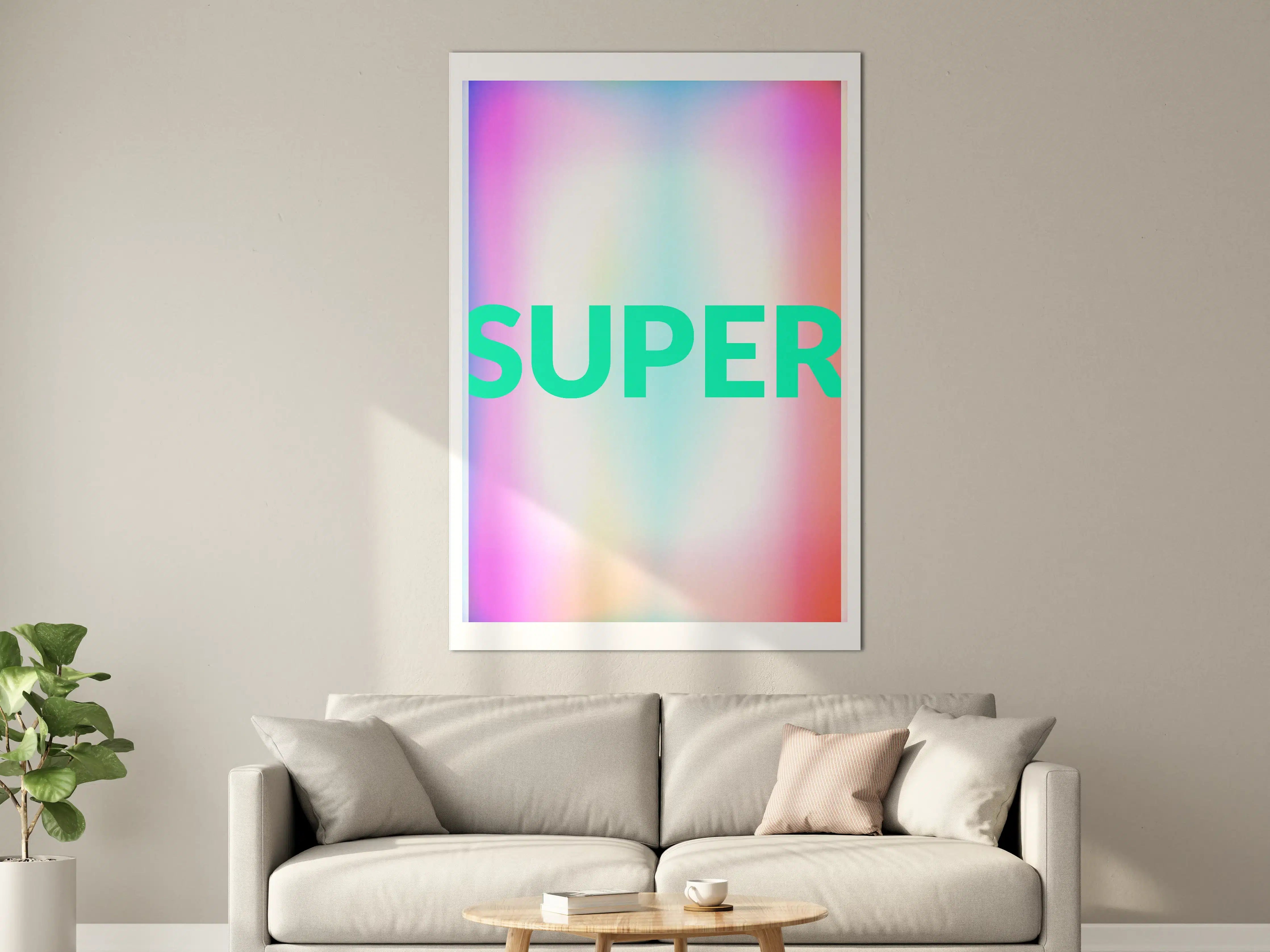 Große Wandbilder - Buntes Leuchten 'SUPER' Grafikdesign