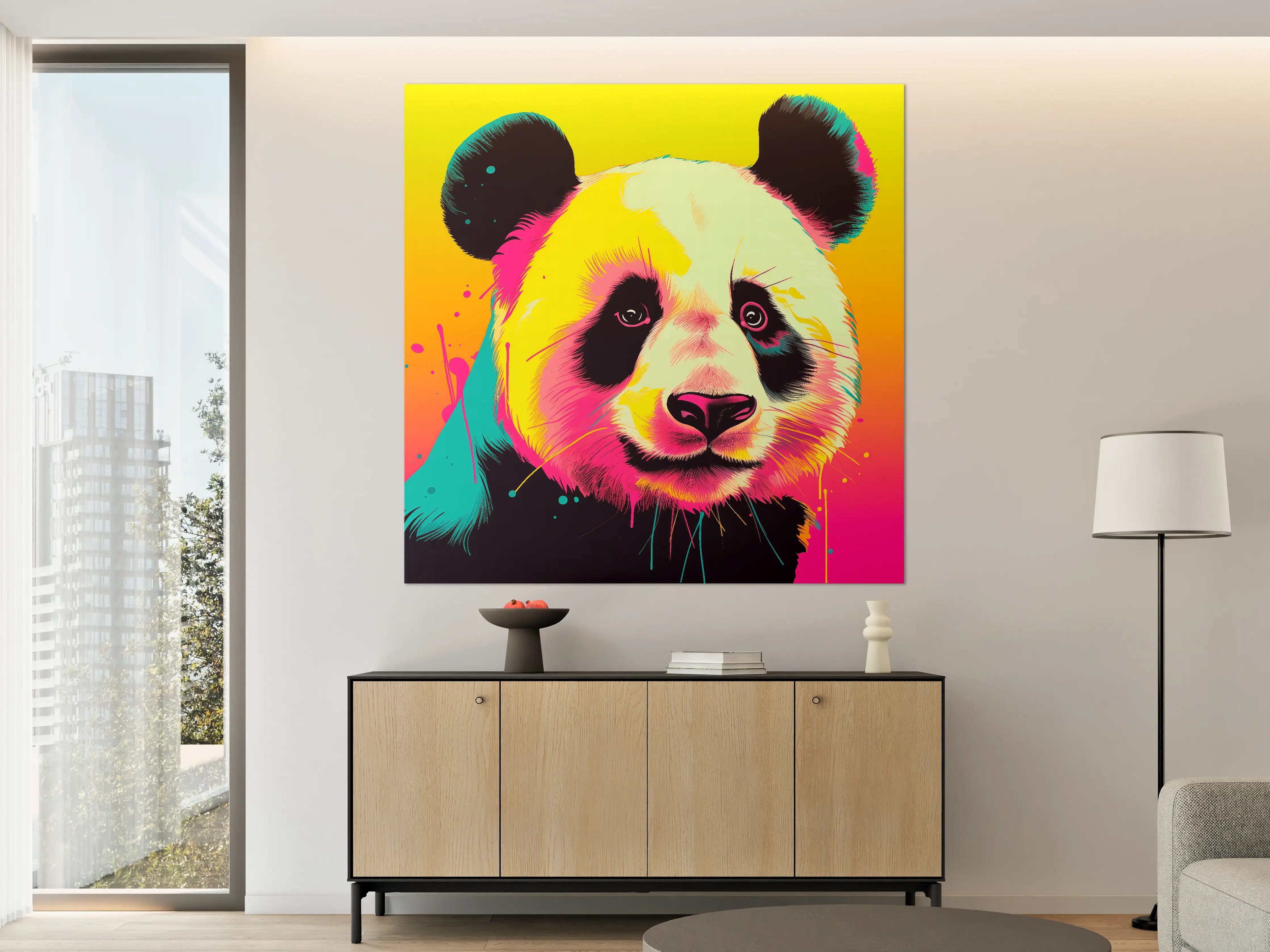 Große Wandbilder - Buntes Panda-Porträt in Pop-Art-Optik