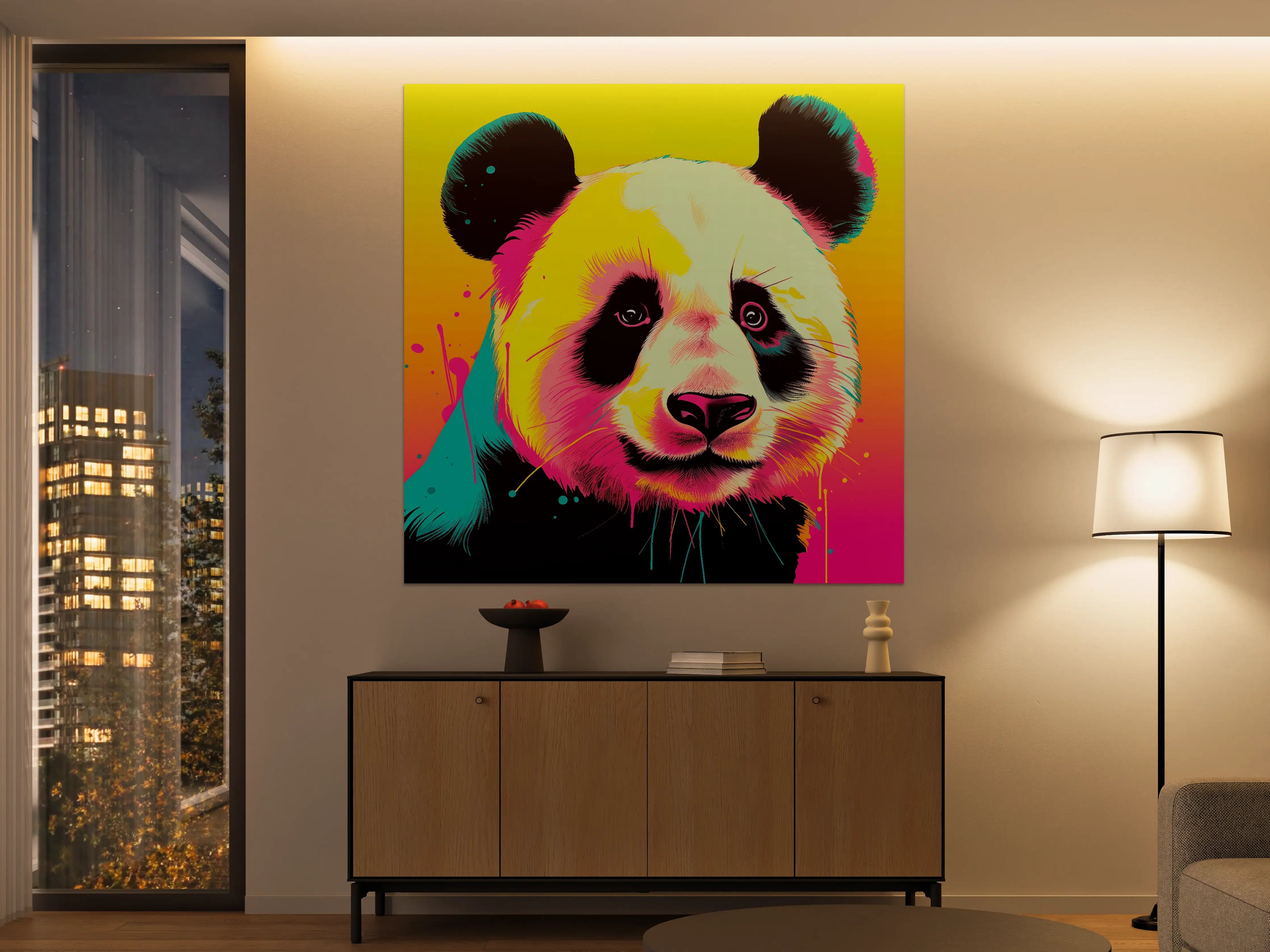 Große Wandbilder - Buntes Panda-Porträt in Pop-Art-Optik
