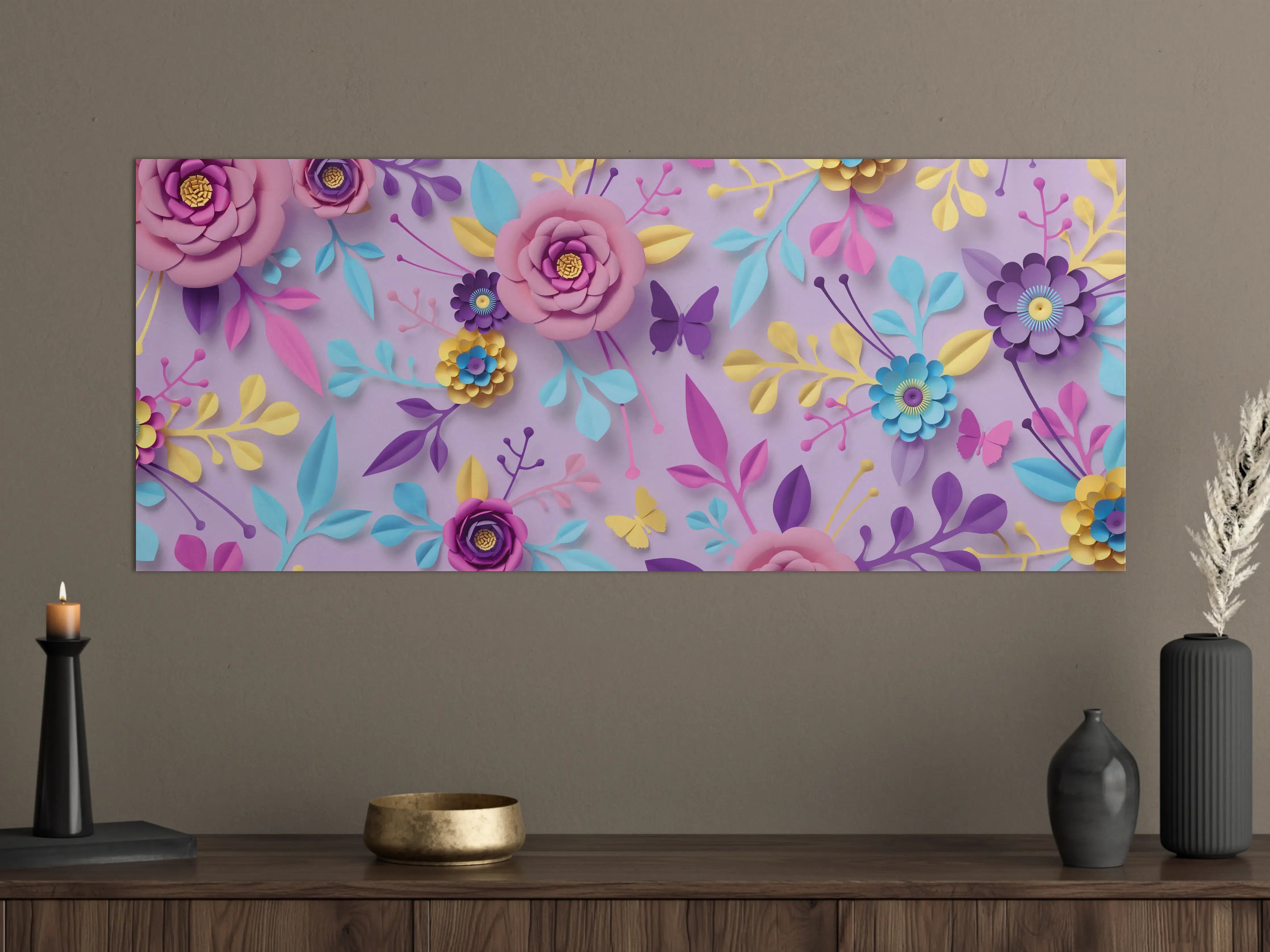 Große Wandbilder - Buntes Papierblumen-Wandbild