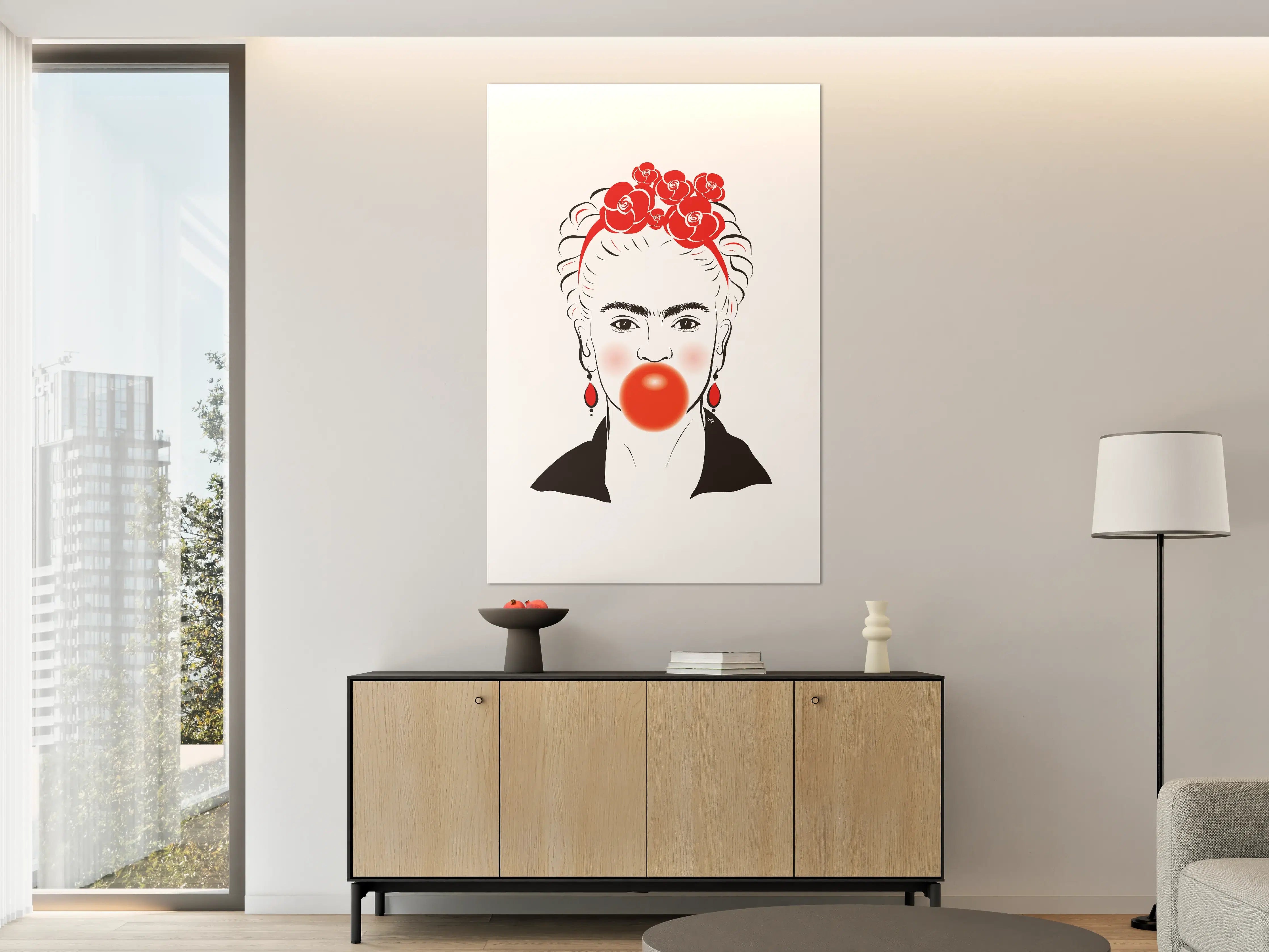 Große Wandbilder - Buntes Porträt mit Blumen- und Clown-Motiv
