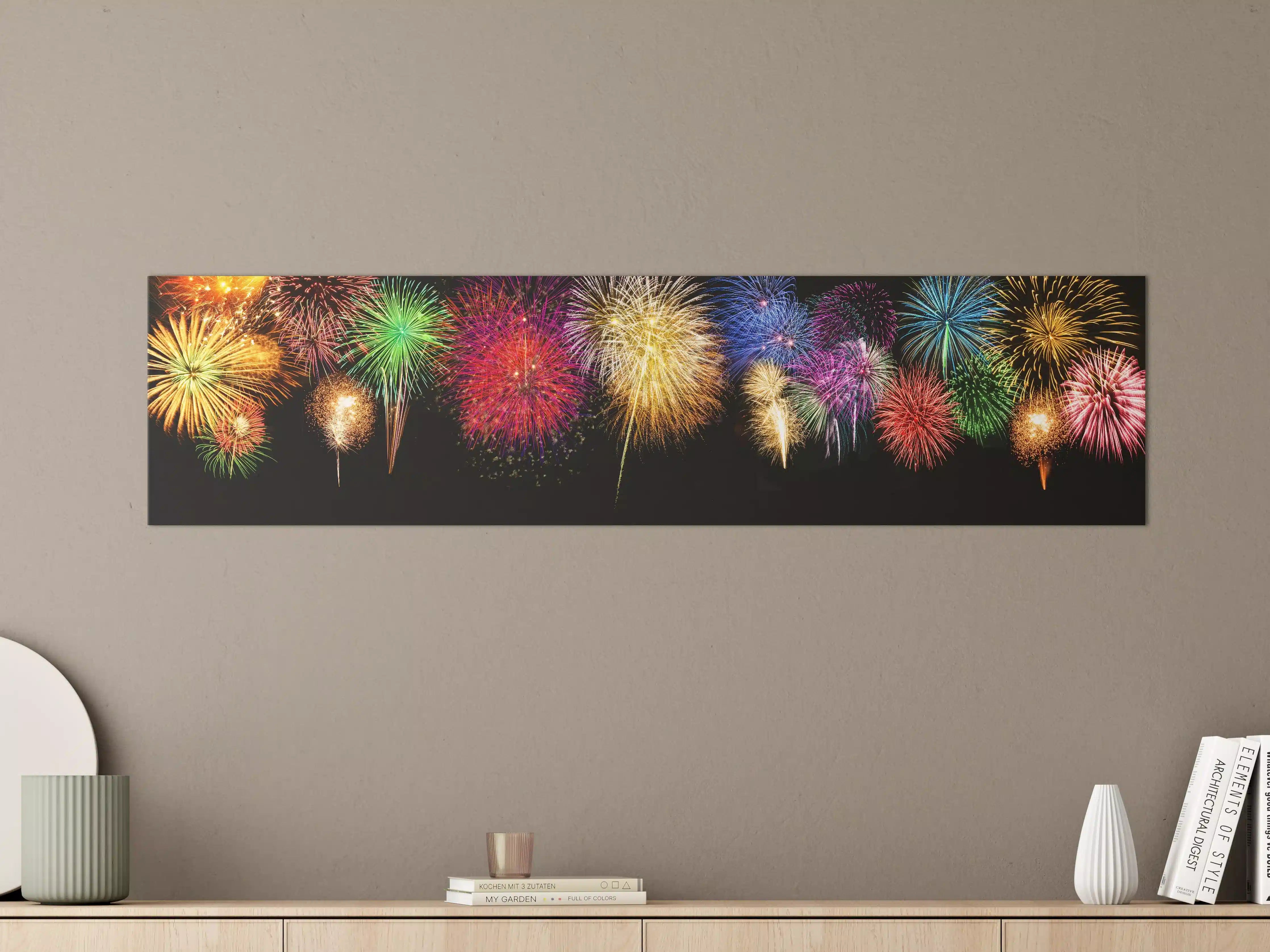 Große Wandbilder - Buntes Silvester Feuerwerk Panorama