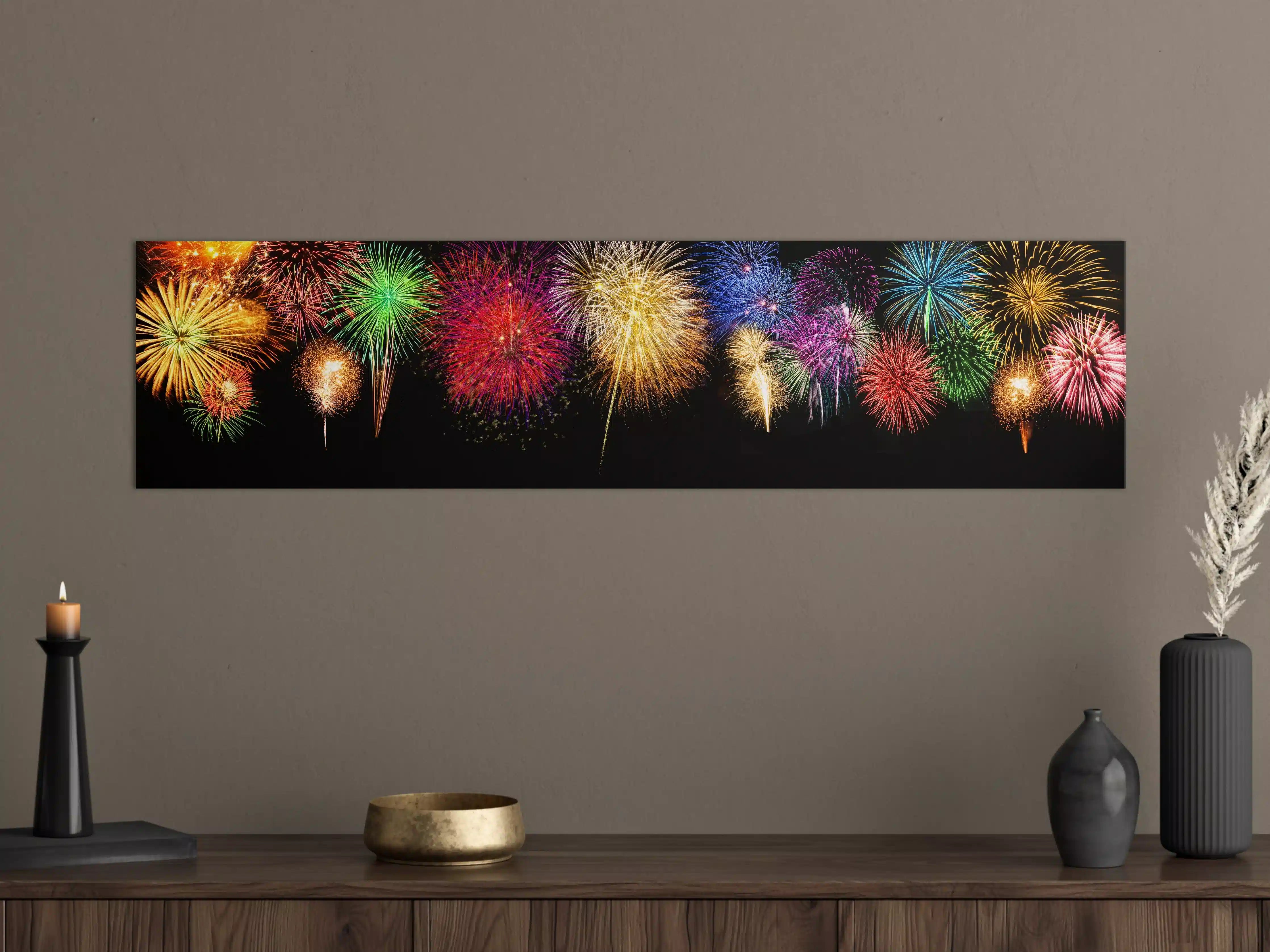 Große Wandbilder - Buntes Silvester Feuerwerk Panorama