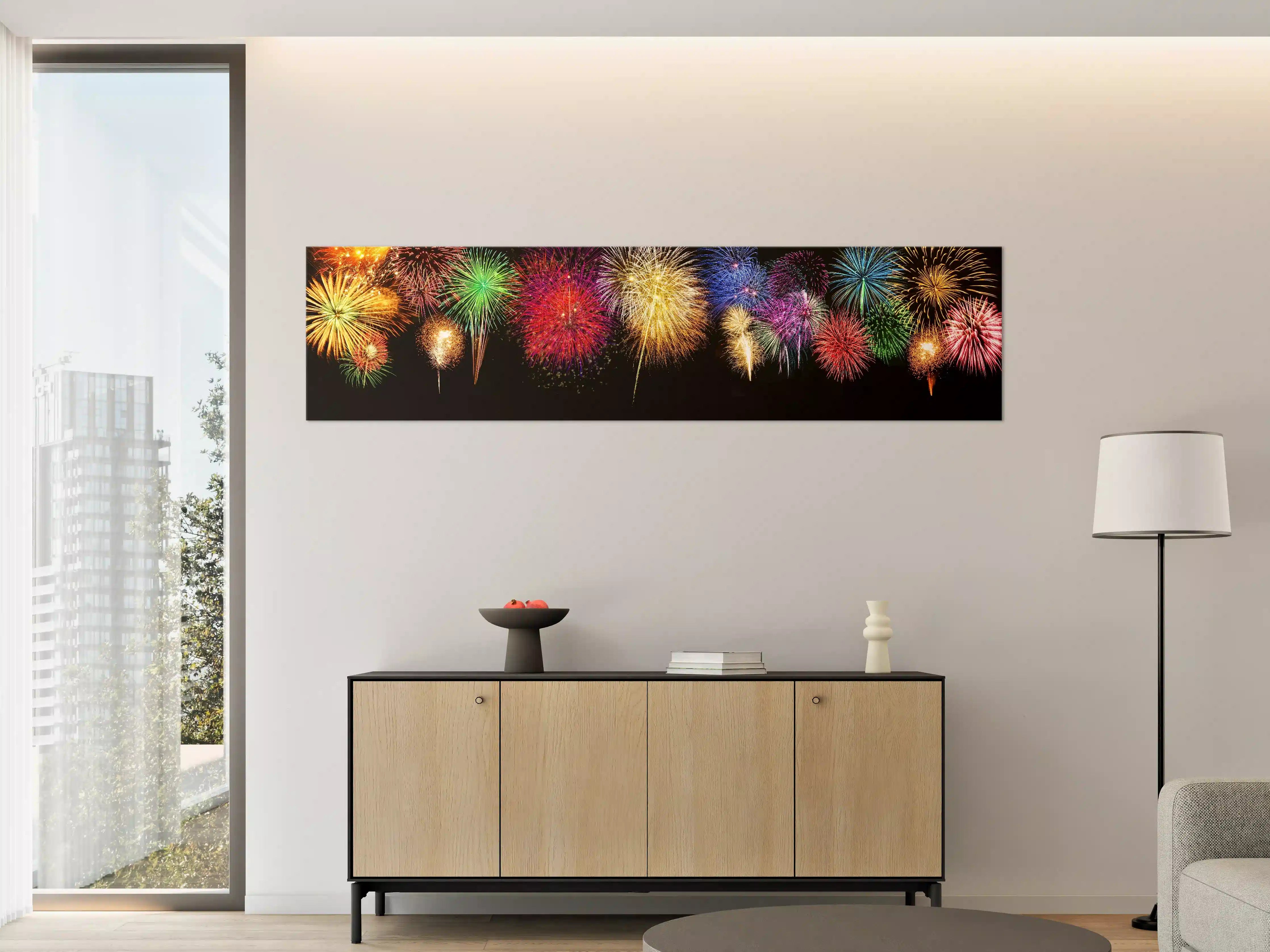 Große Wandbilder - Buntes Silvester Feuerwerk Panorama