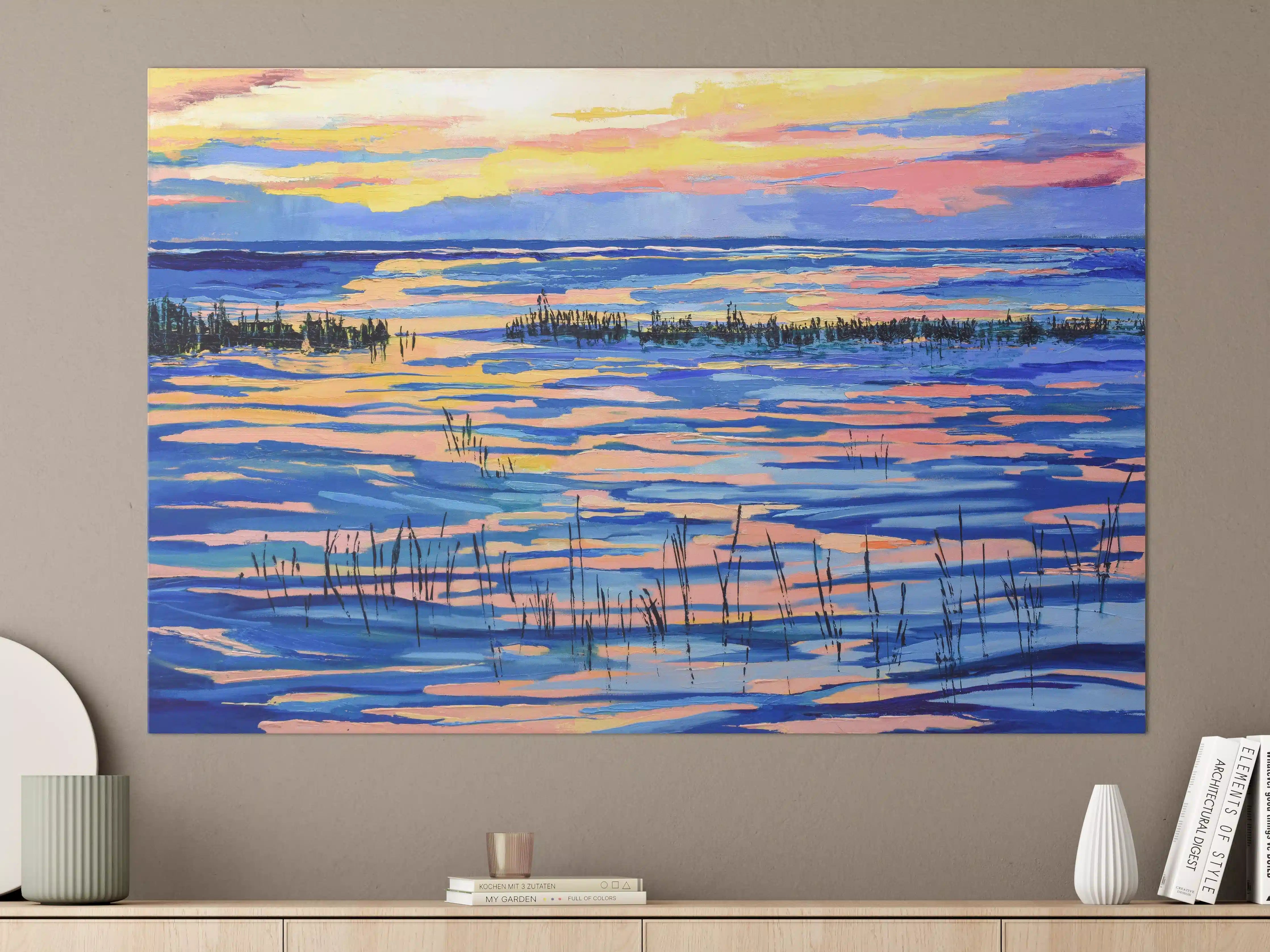 Große Wandbilder - Buntes Sonnenuntergangsmeer im Impressionismus-Stil
