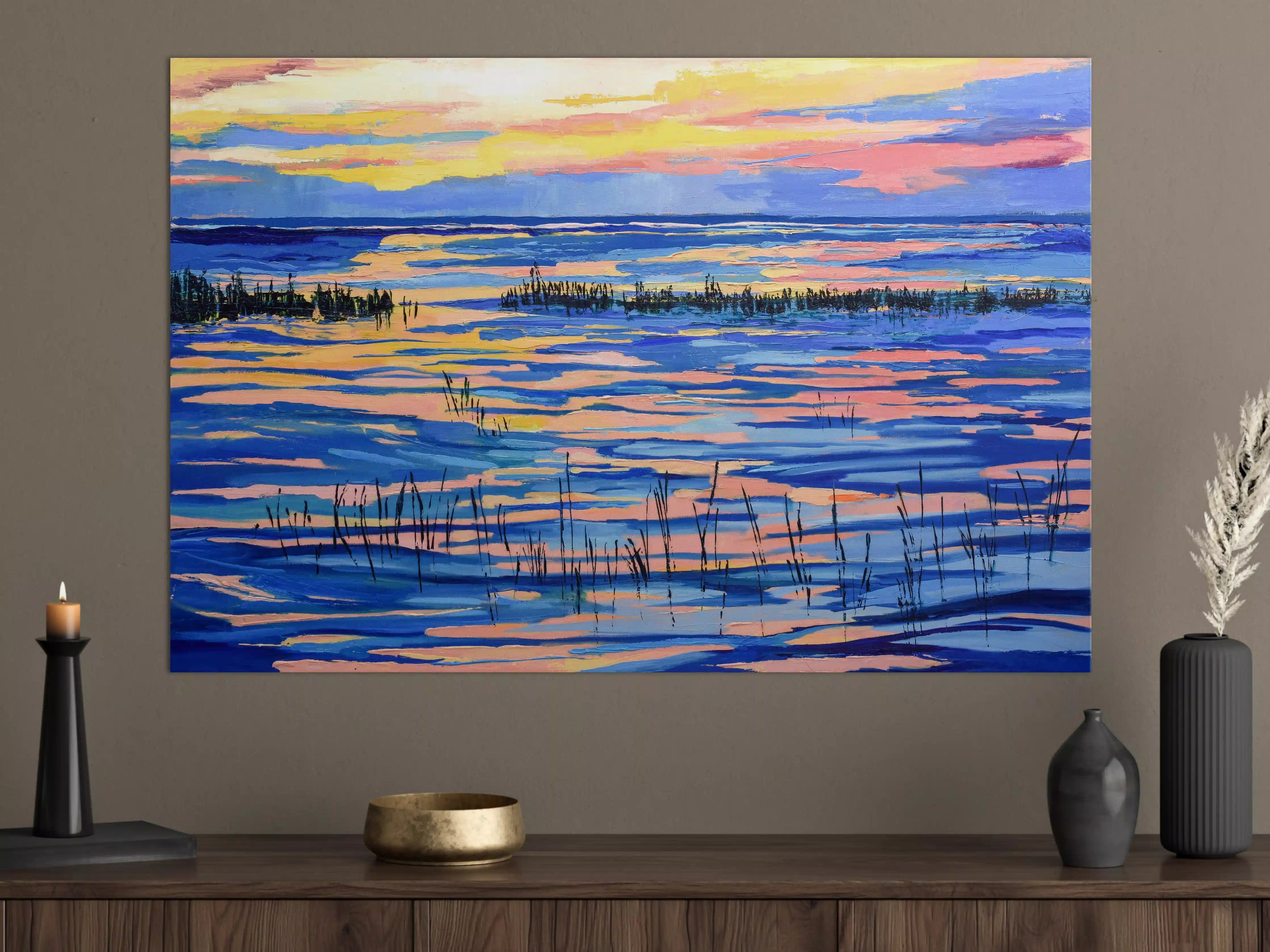 Große Wandbilder - Buntes Sonnenuntergangsmeer im Impressionismus-Stil