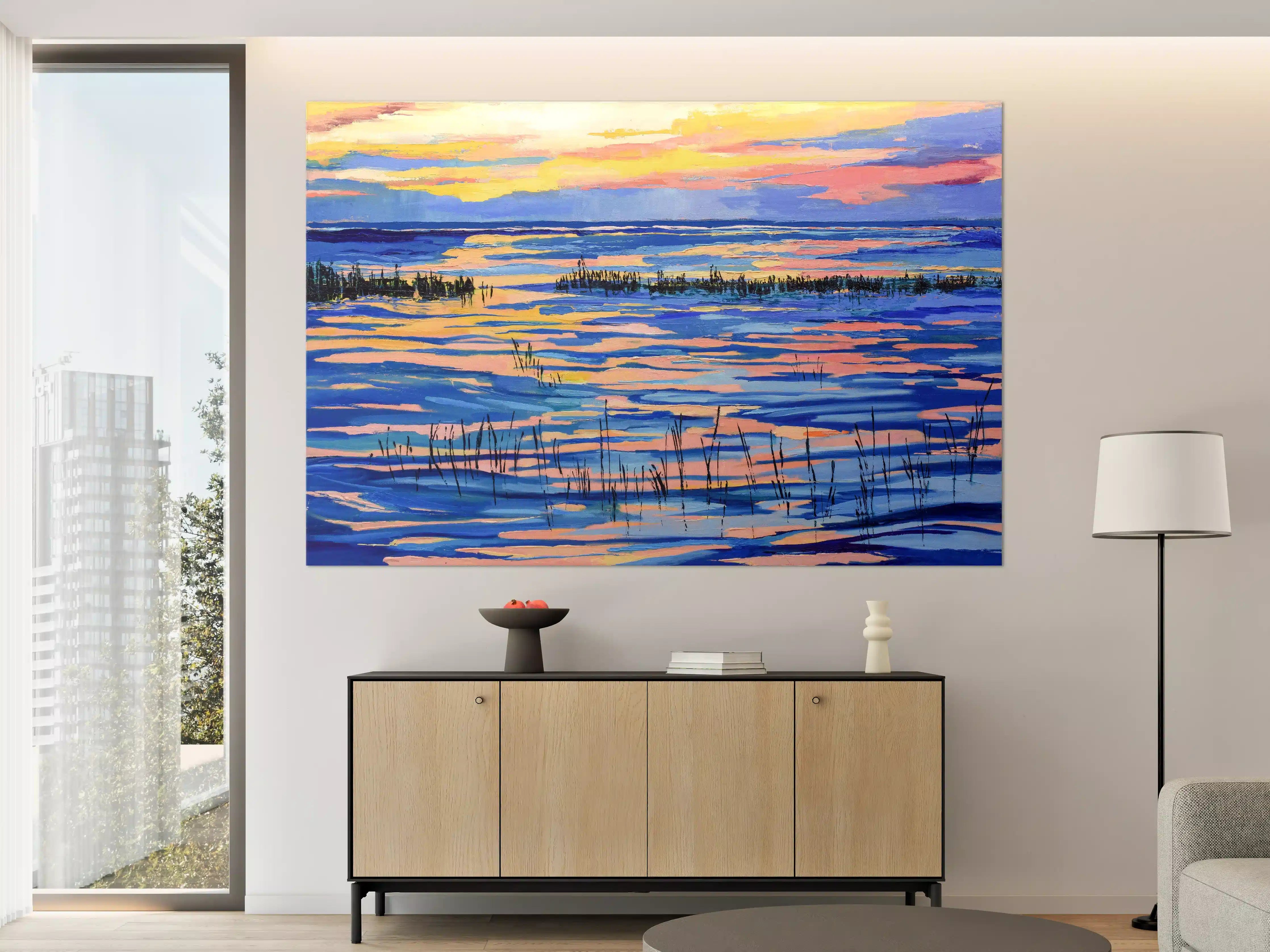Große Wandbilder - Buntes Sonnenuntergangsmeer im Impressionismus-Stil