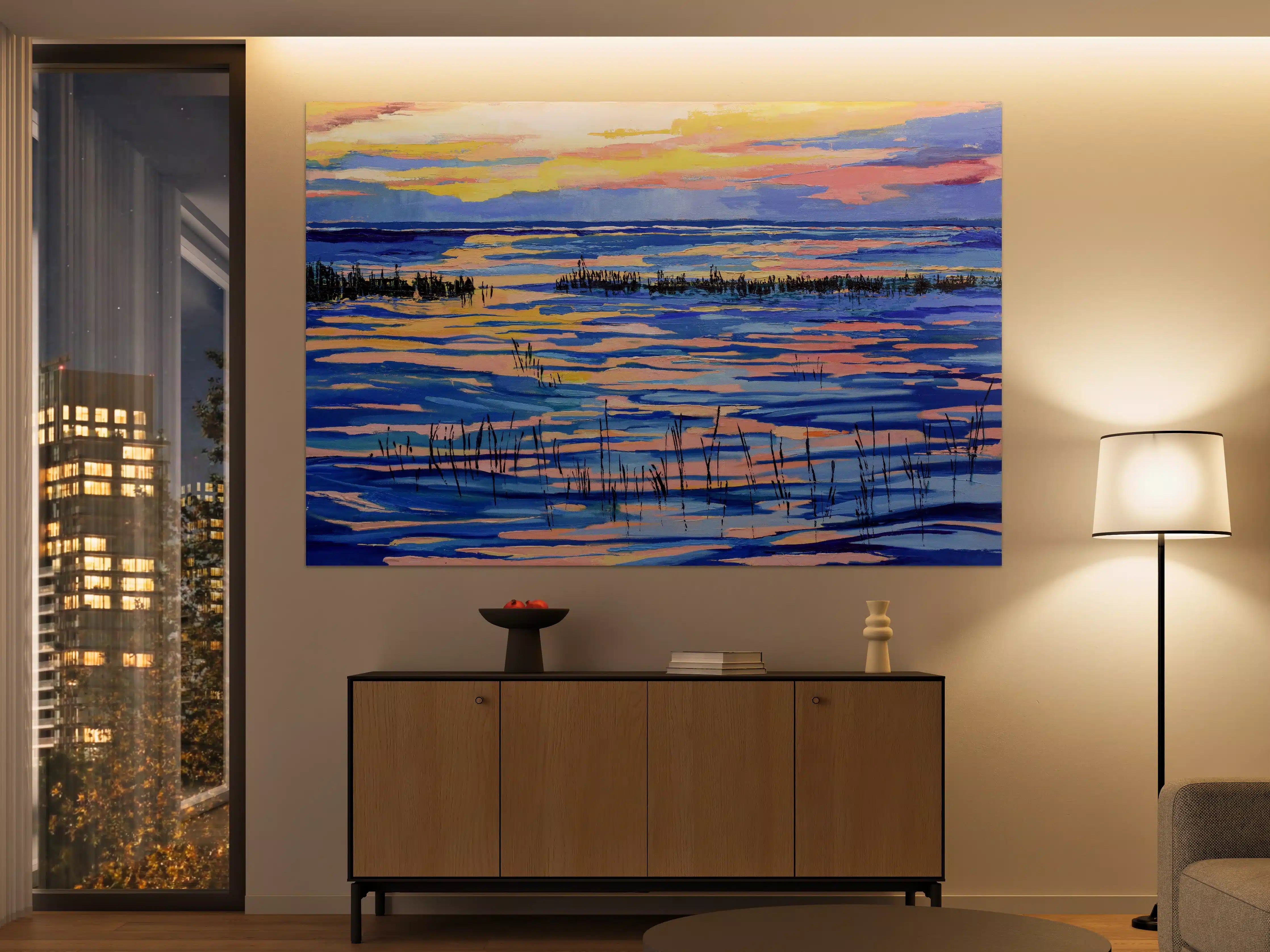 Große Wandbilder - Buntes Sonnenuntergangsmeer im Impressionismus-Stil