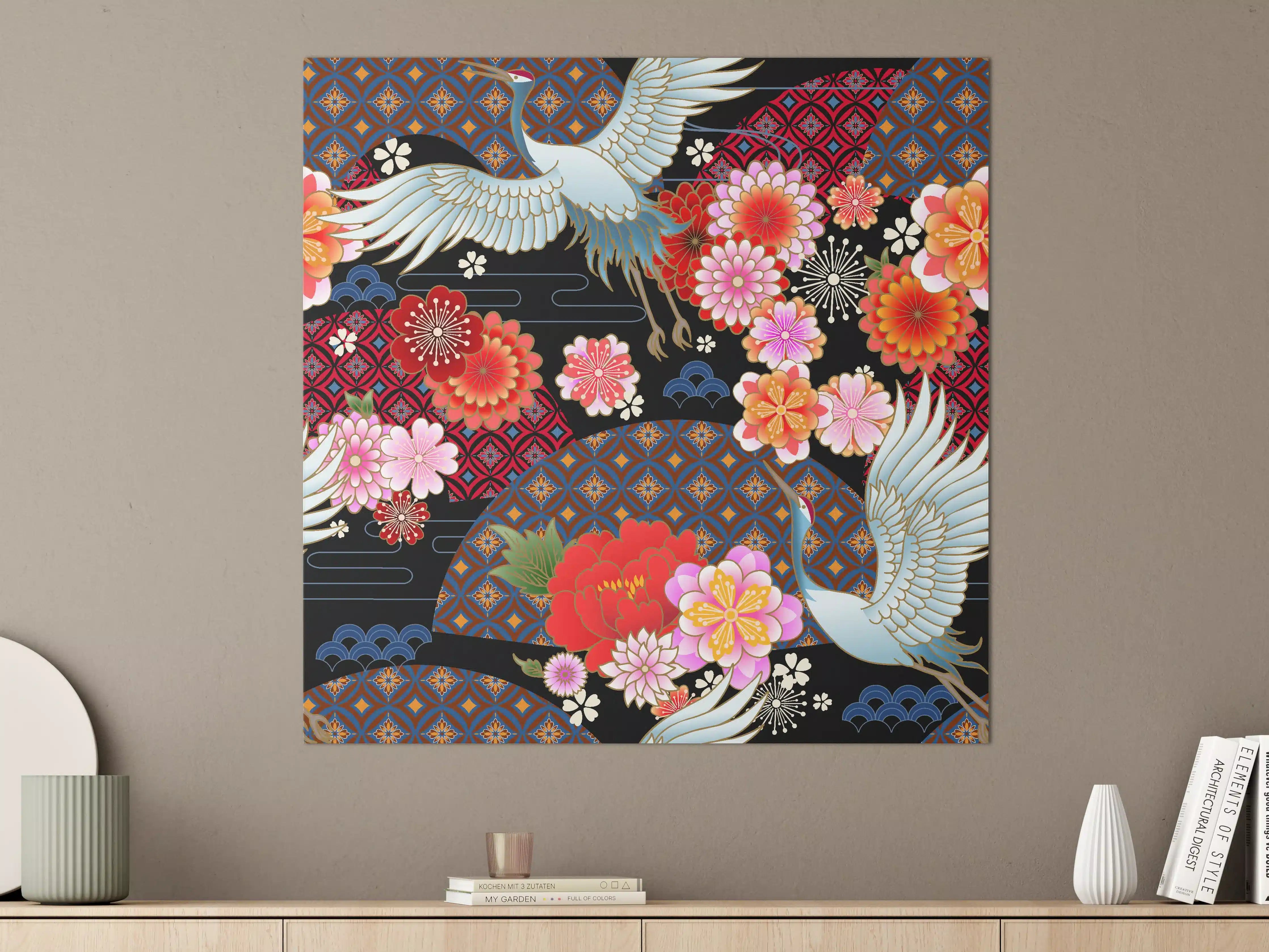 Große Wandbilder - Buntes Vogel-Blumen-Muster