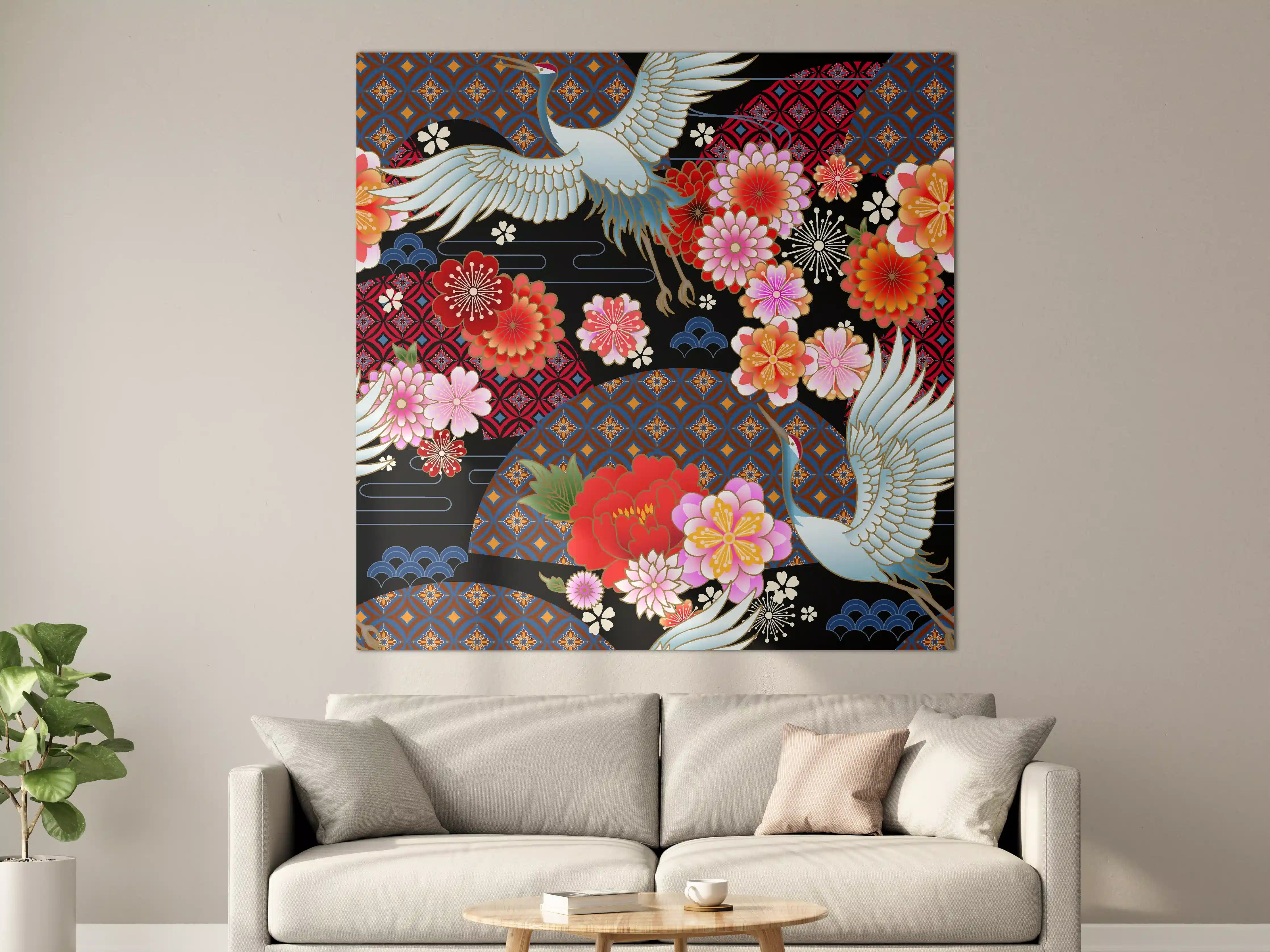 Große Wandbilder - Buntes Vogel-Blumen-Muster