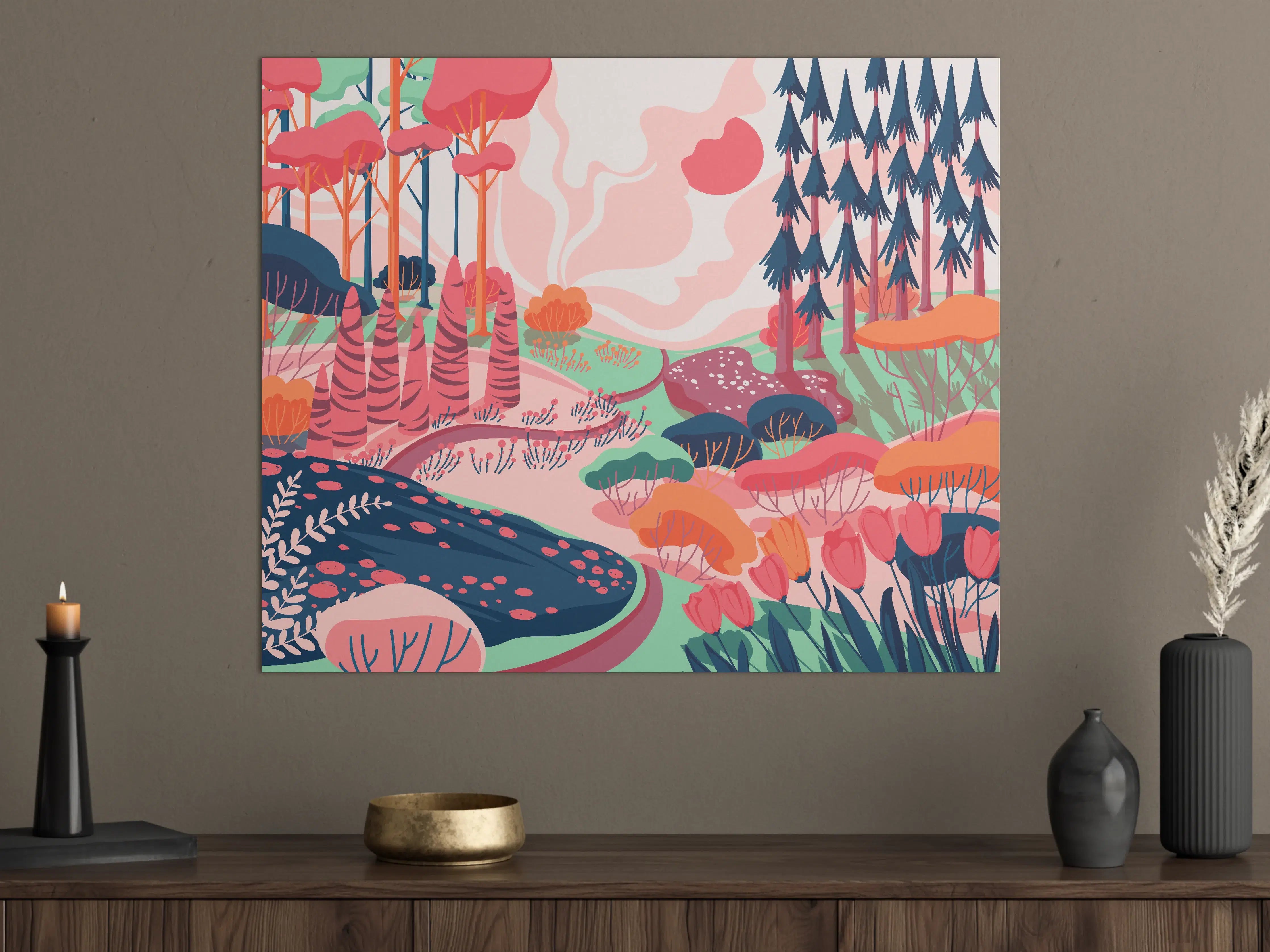 Große Wandbilder - Buntes Waldlandschaft Illustration