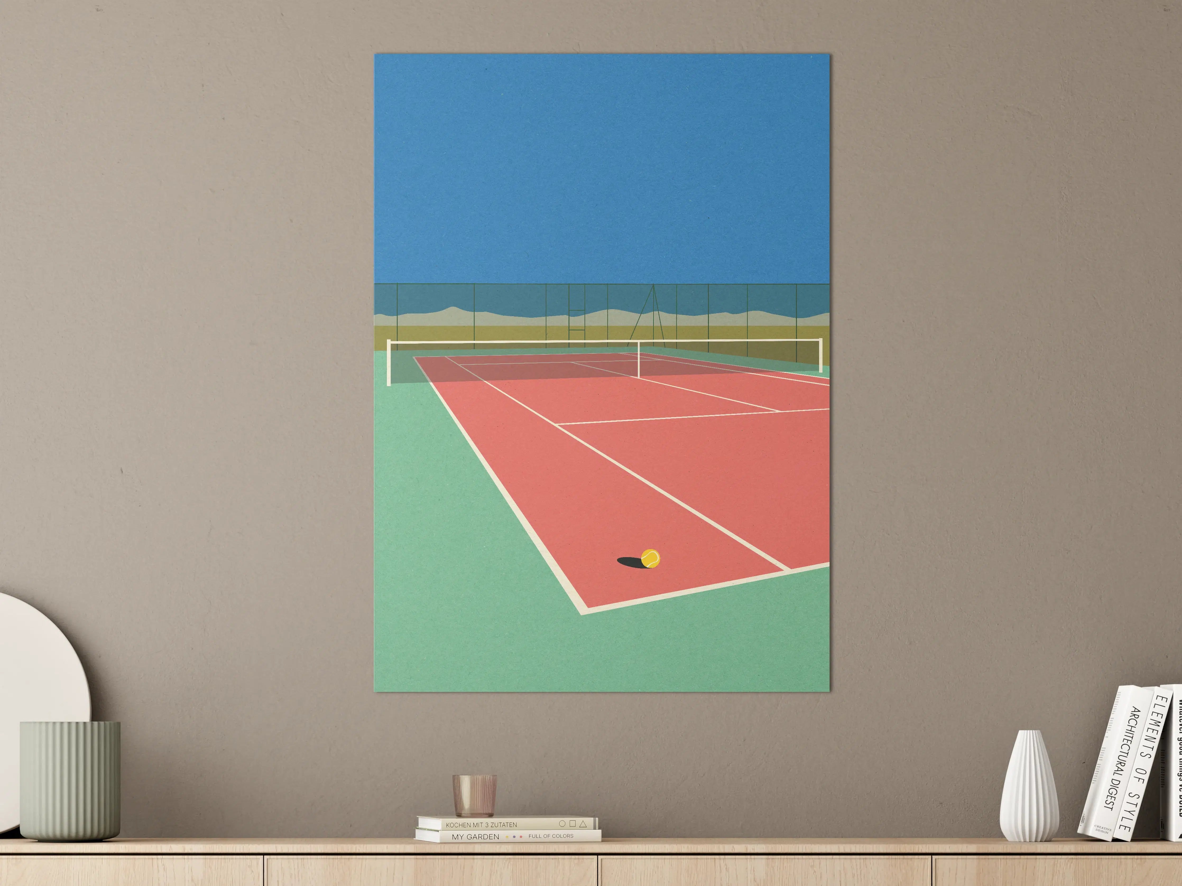 Große Wandbilder - Buntes Wüsten-Tennis-Court Papierkunst