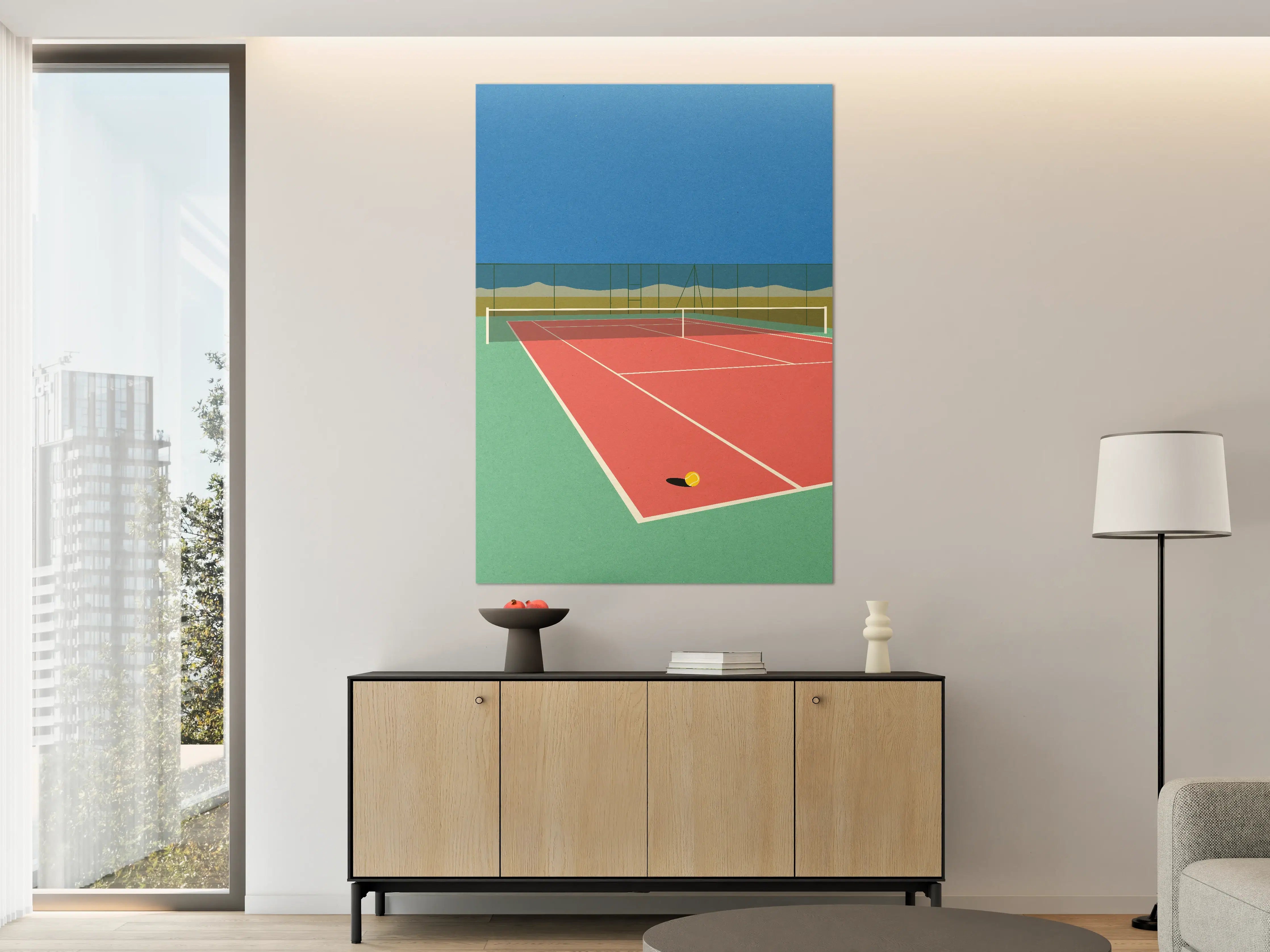 Große Wandbilder - Buntes Wüsten-Tennis-Court Papierkunst
