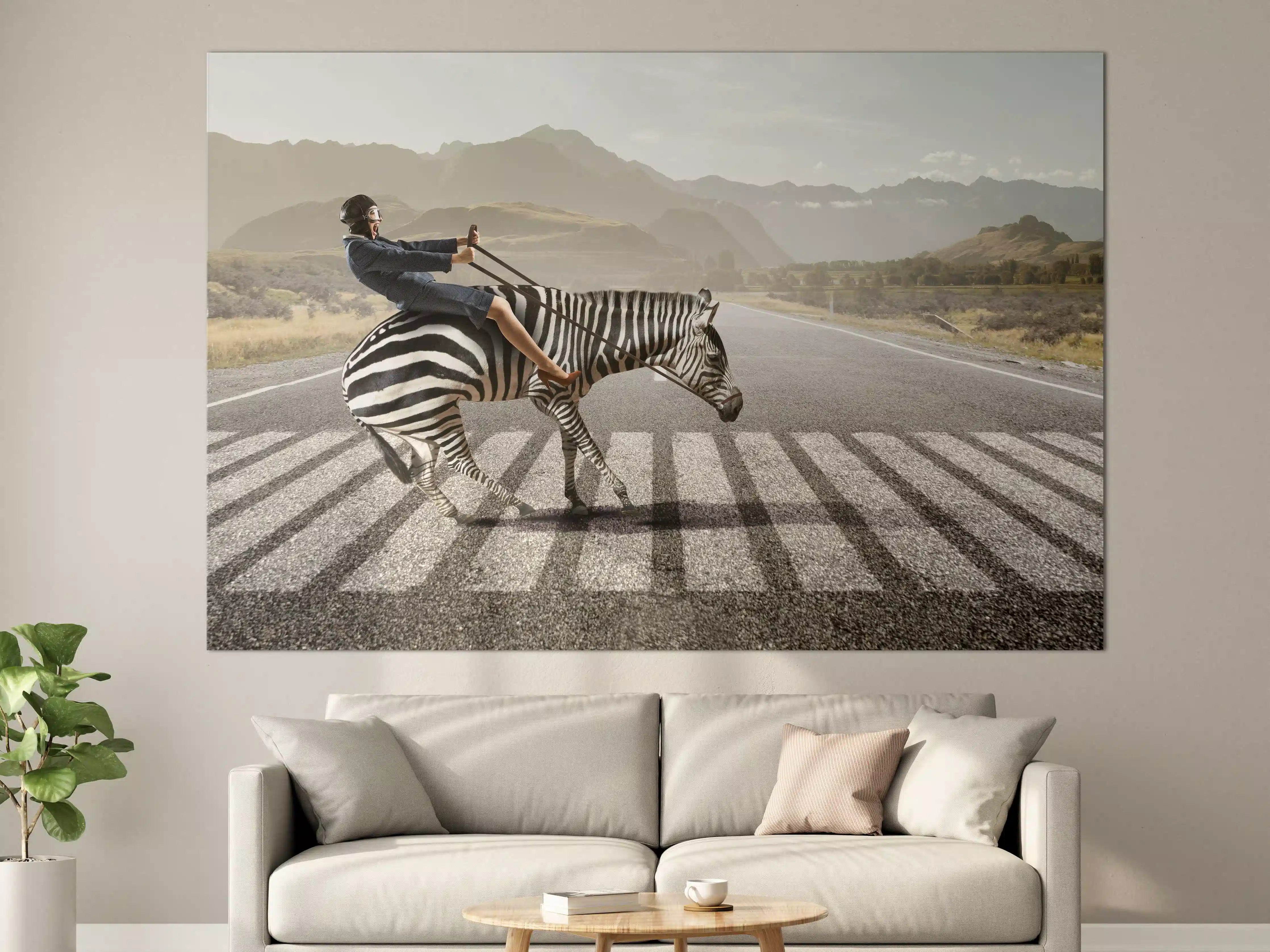 Große Wandbilder - Businesswoman auf Zebra