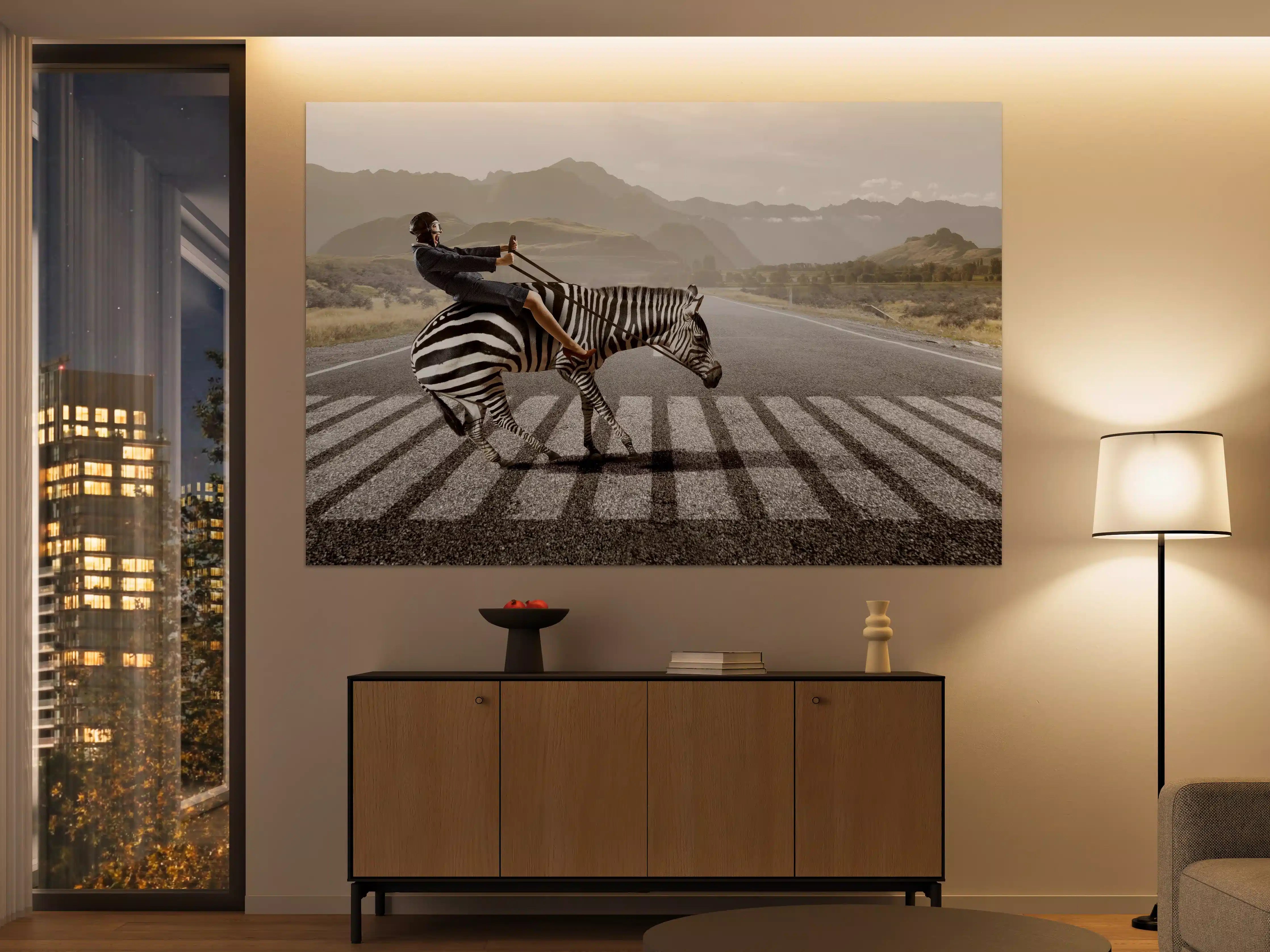 Große Wandbilder - Businesswoman auf Zebra