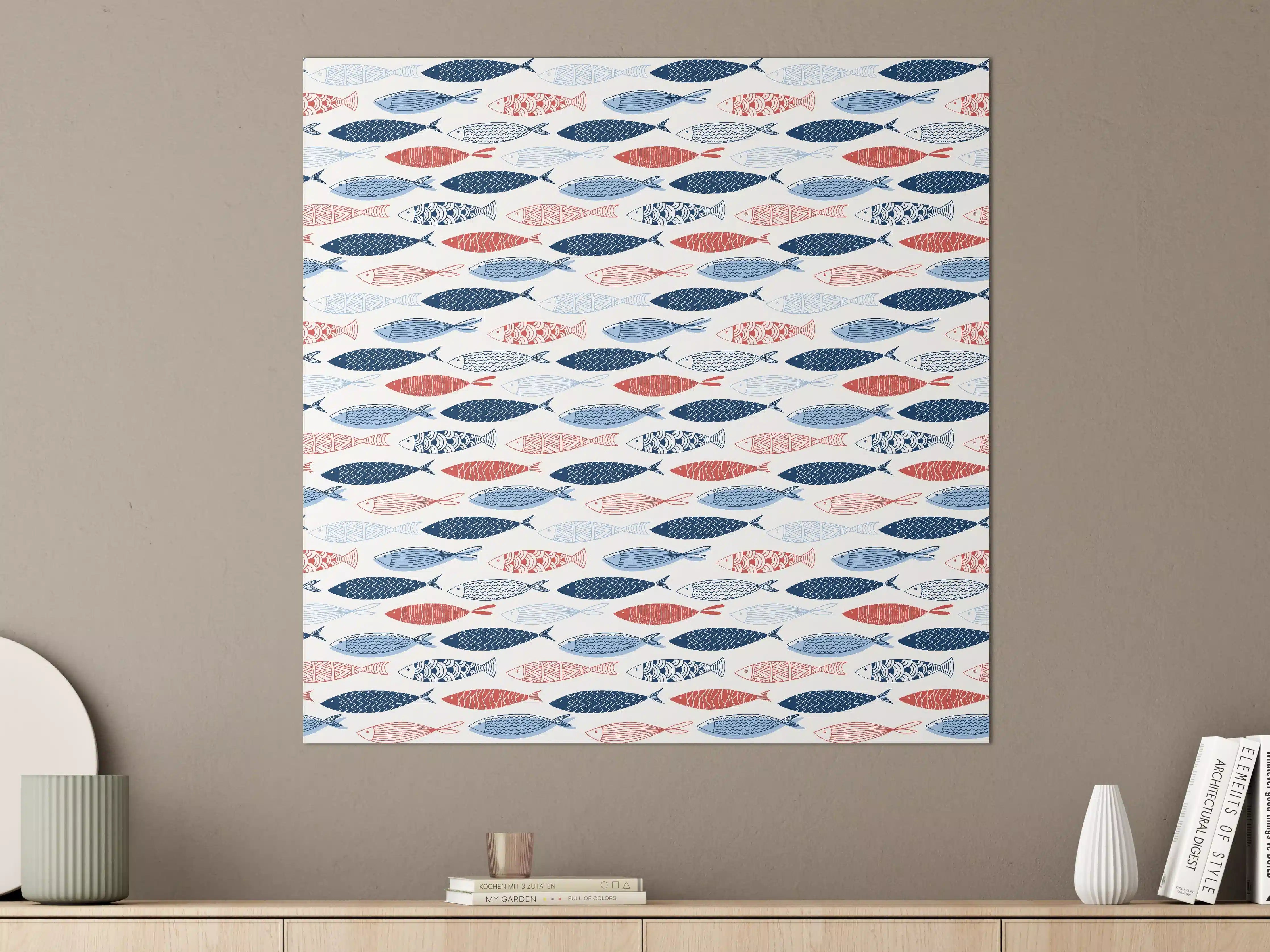 Große Wandbilder - Cartoon-Fische Blau-Rot
