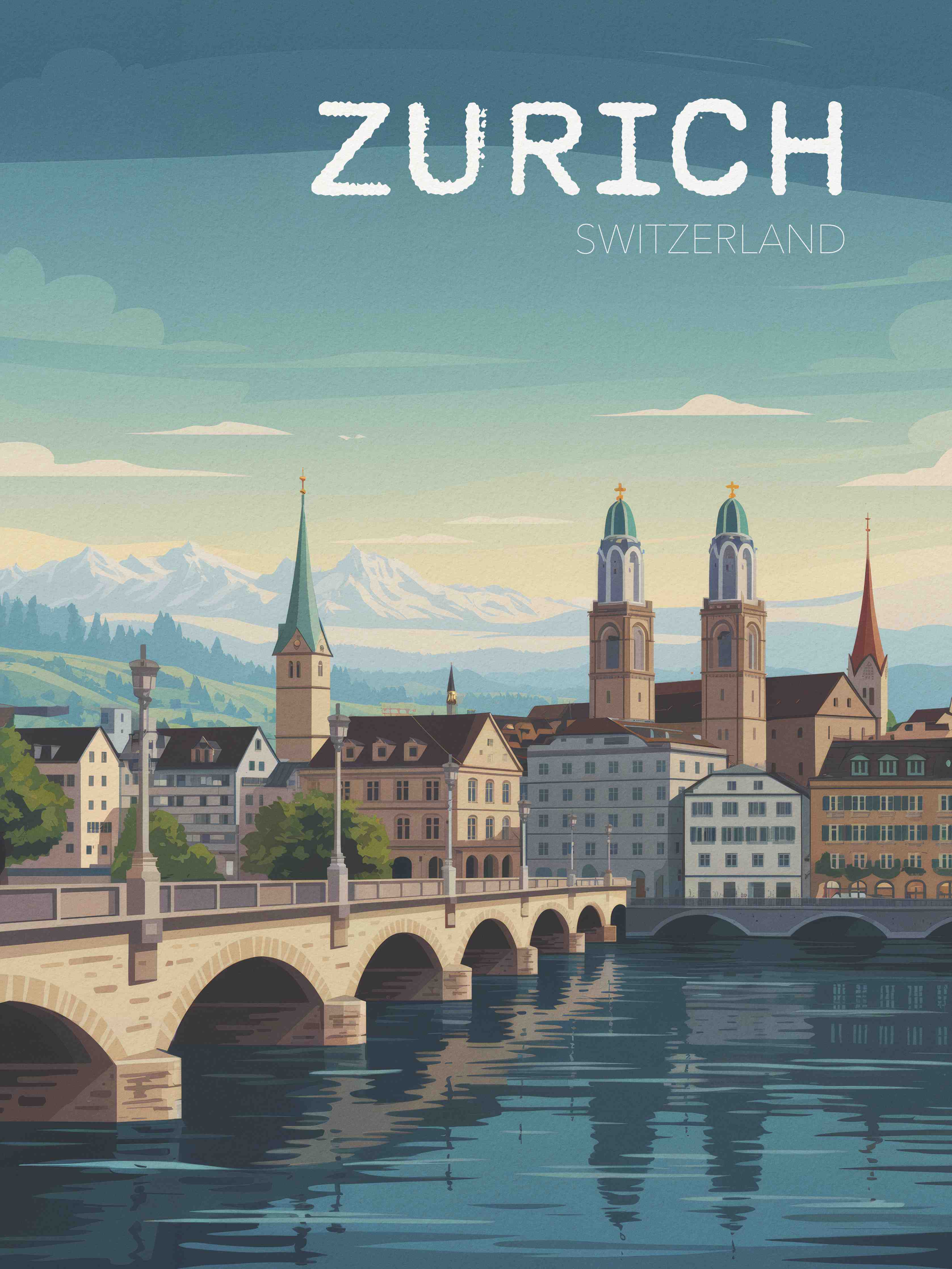 Große Wandbilder-Charmante Ansicht von Zürich bei Sonnenaufgang