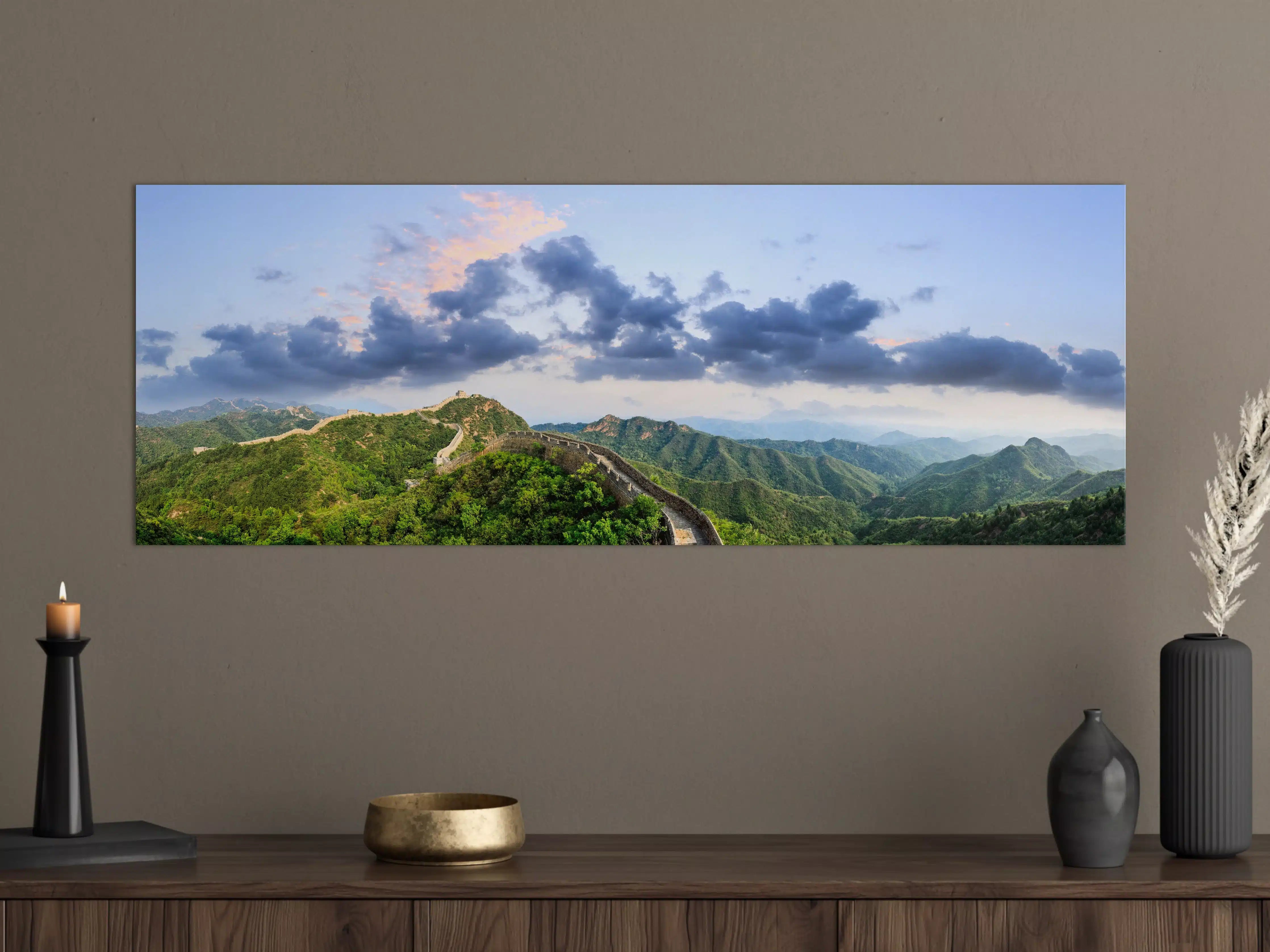 Große Wandbilder - Chinesische Mauer Panorama Grün-Blau