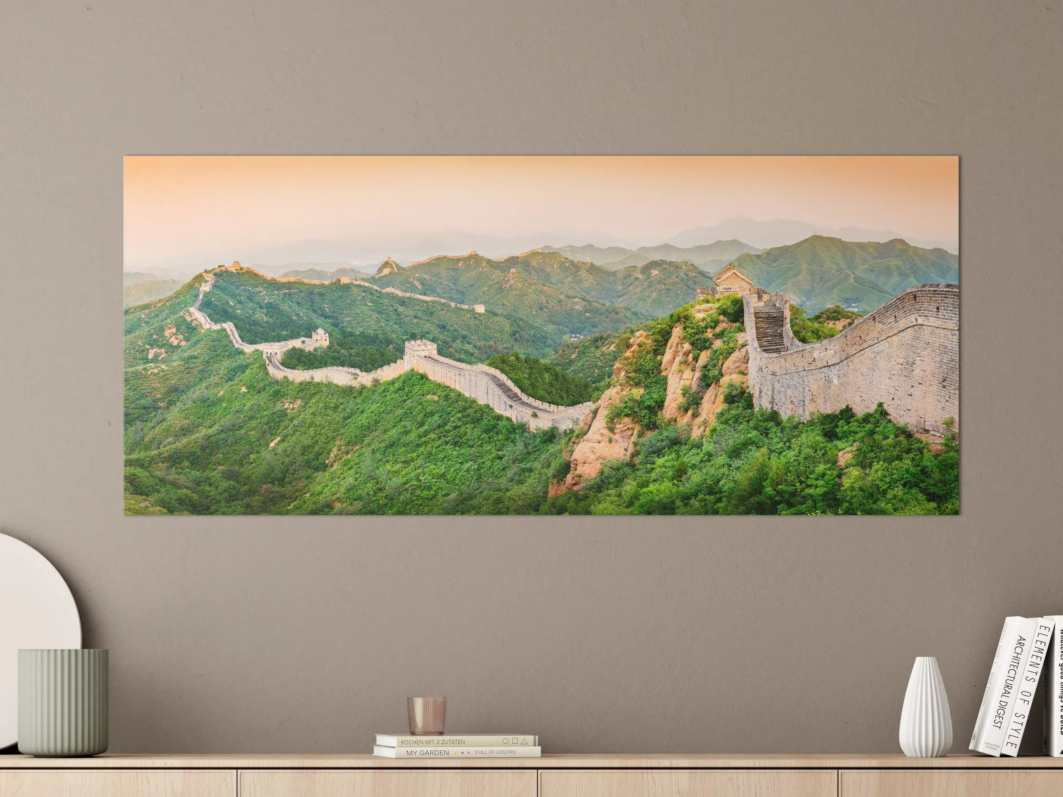 Große Wandbilder - Chinesische Mauer Panorama Grün-Orange