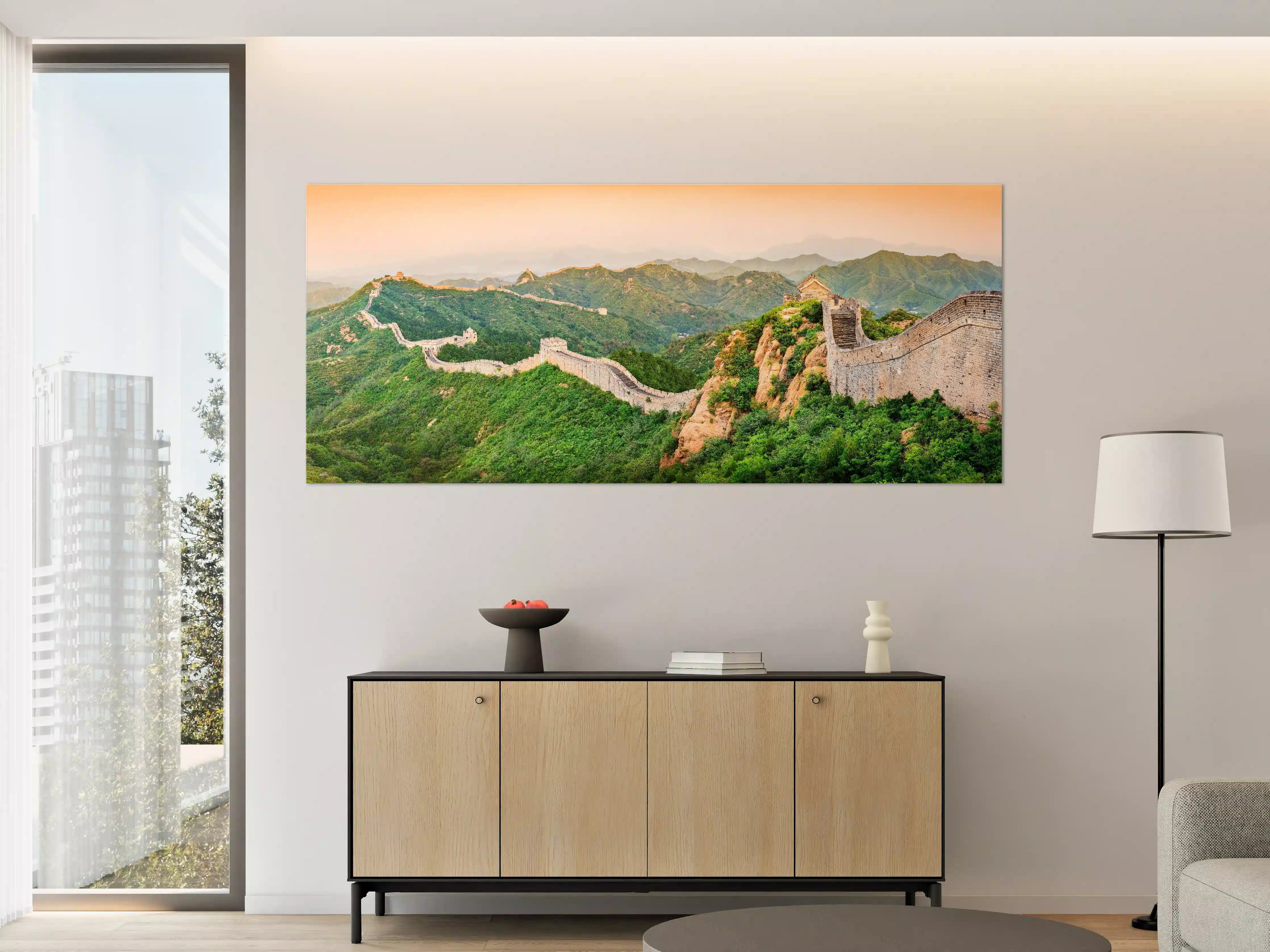 Große Wandbilder - Chinesische Mauer Panorama Grün-Orange