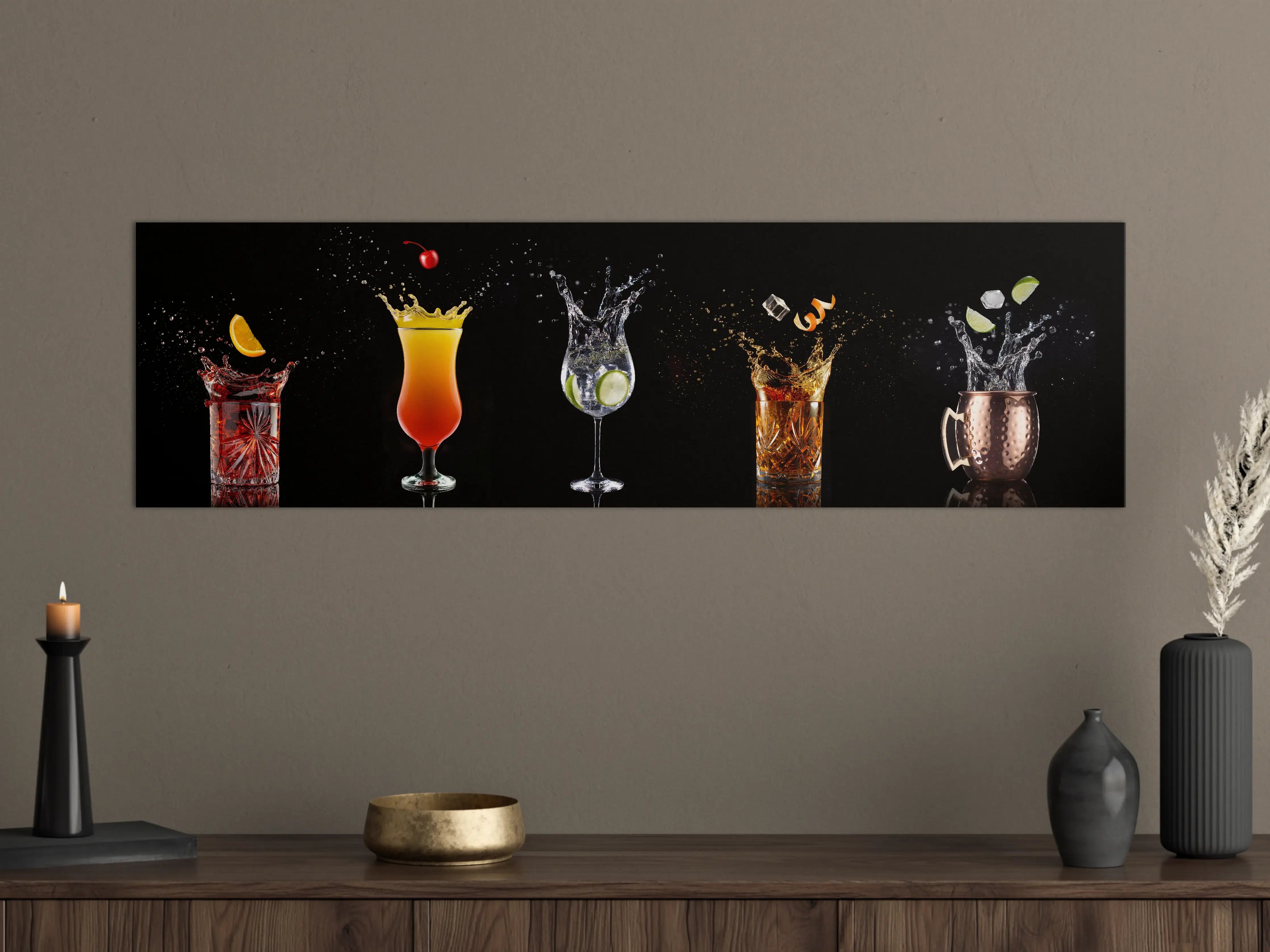 Große Wandbilder - Cocktail-Splash auf Schwarz