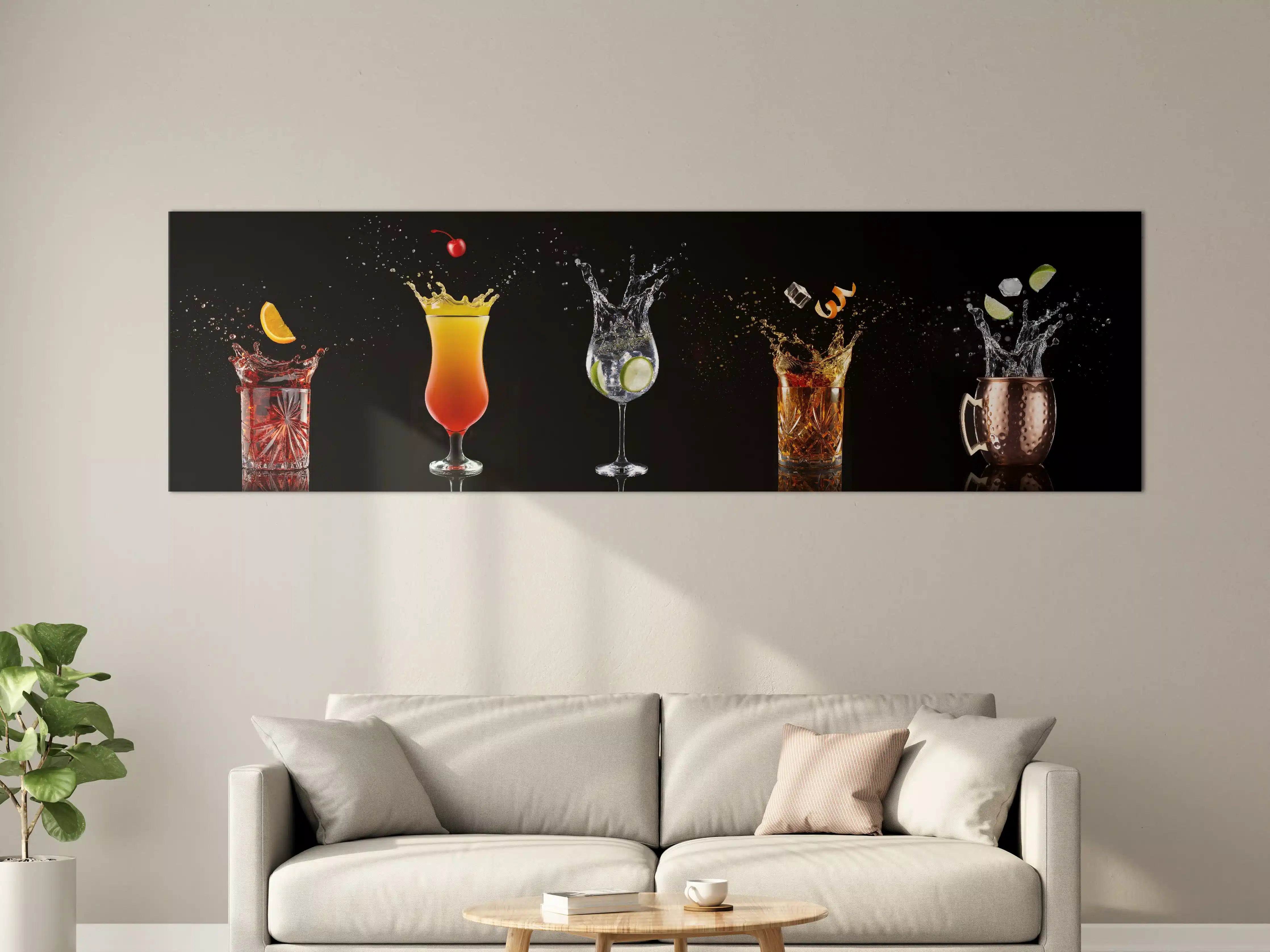 Große Wandbilder - Cocktail-Splash auf Schwarz
