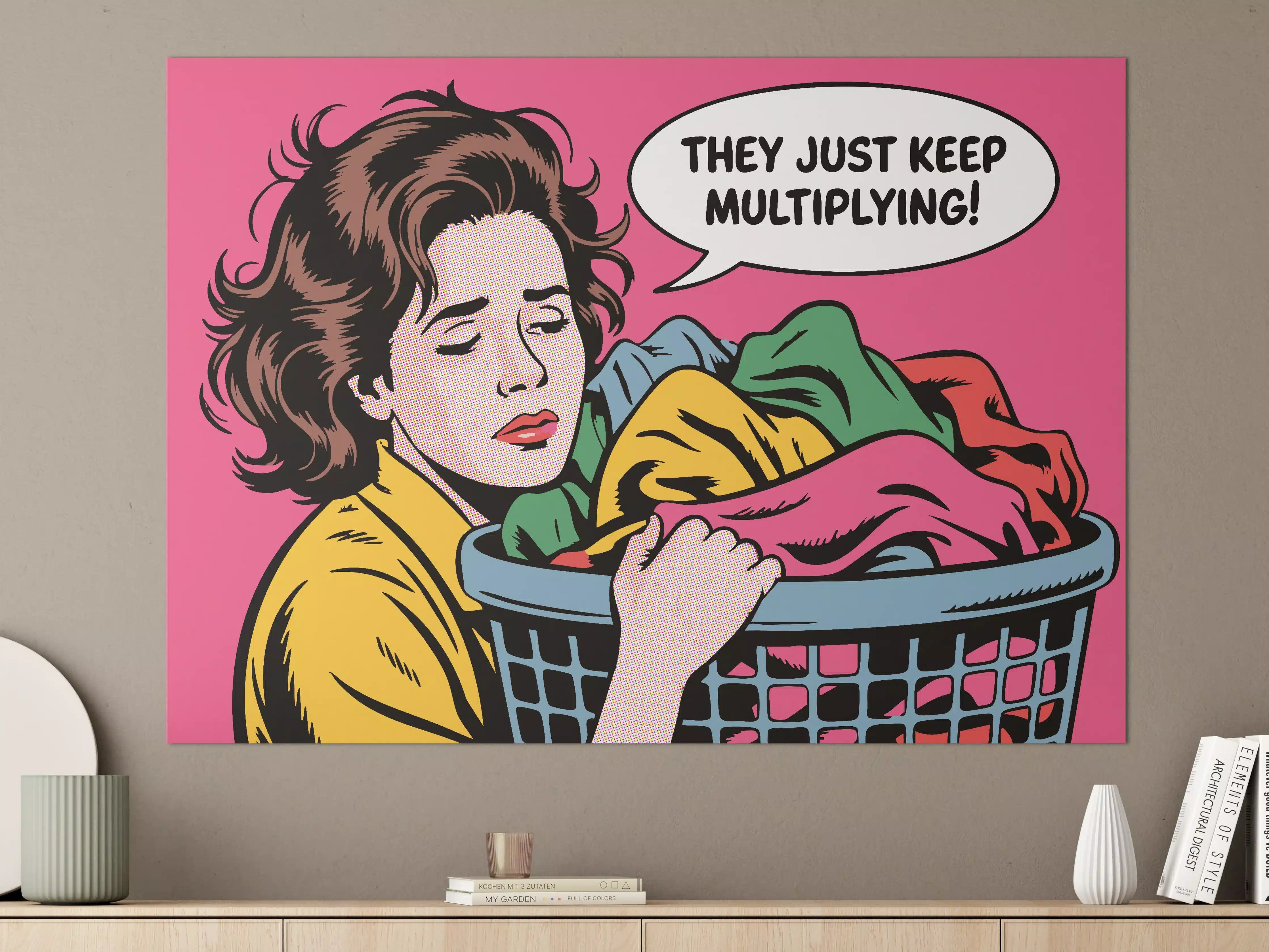 Große Wandbilder - Comic-Style Frauenbild mit Wäschekorb