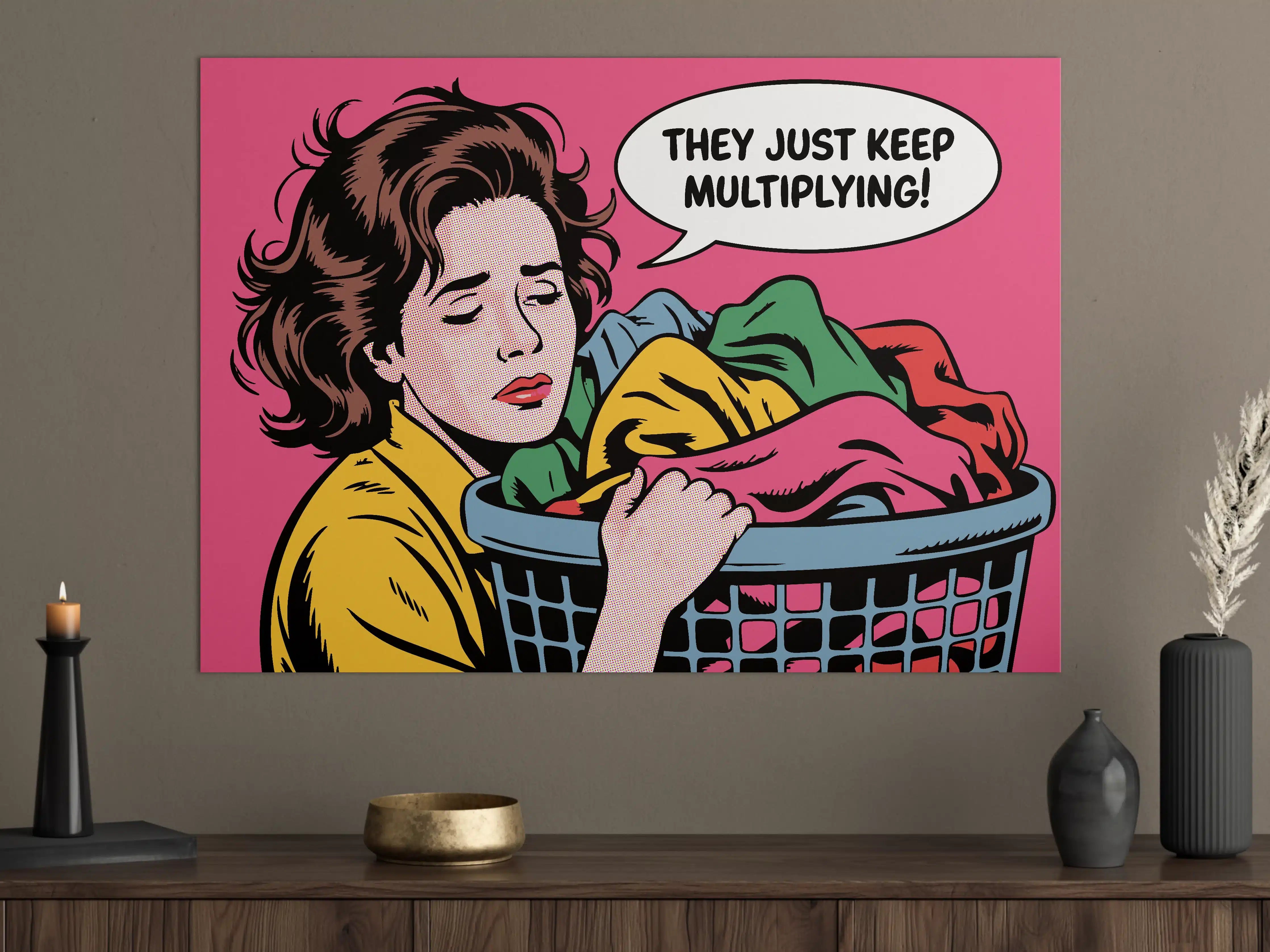 Große Wandbilder - Comic-Style Frauenbild mit Wäschekorb