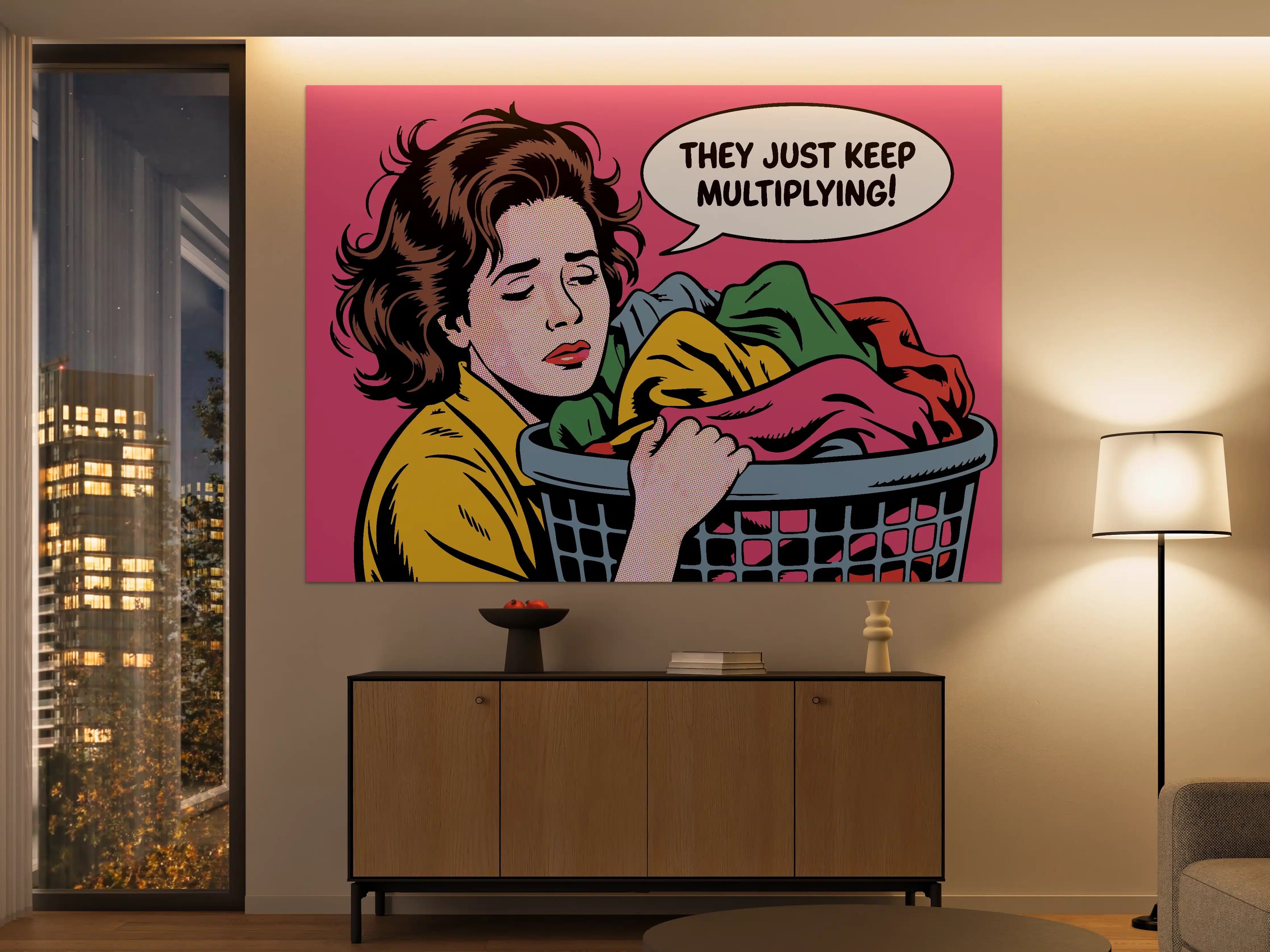 Große Wandbilder - Comic-Style Frauenbild mit Wäschekorb