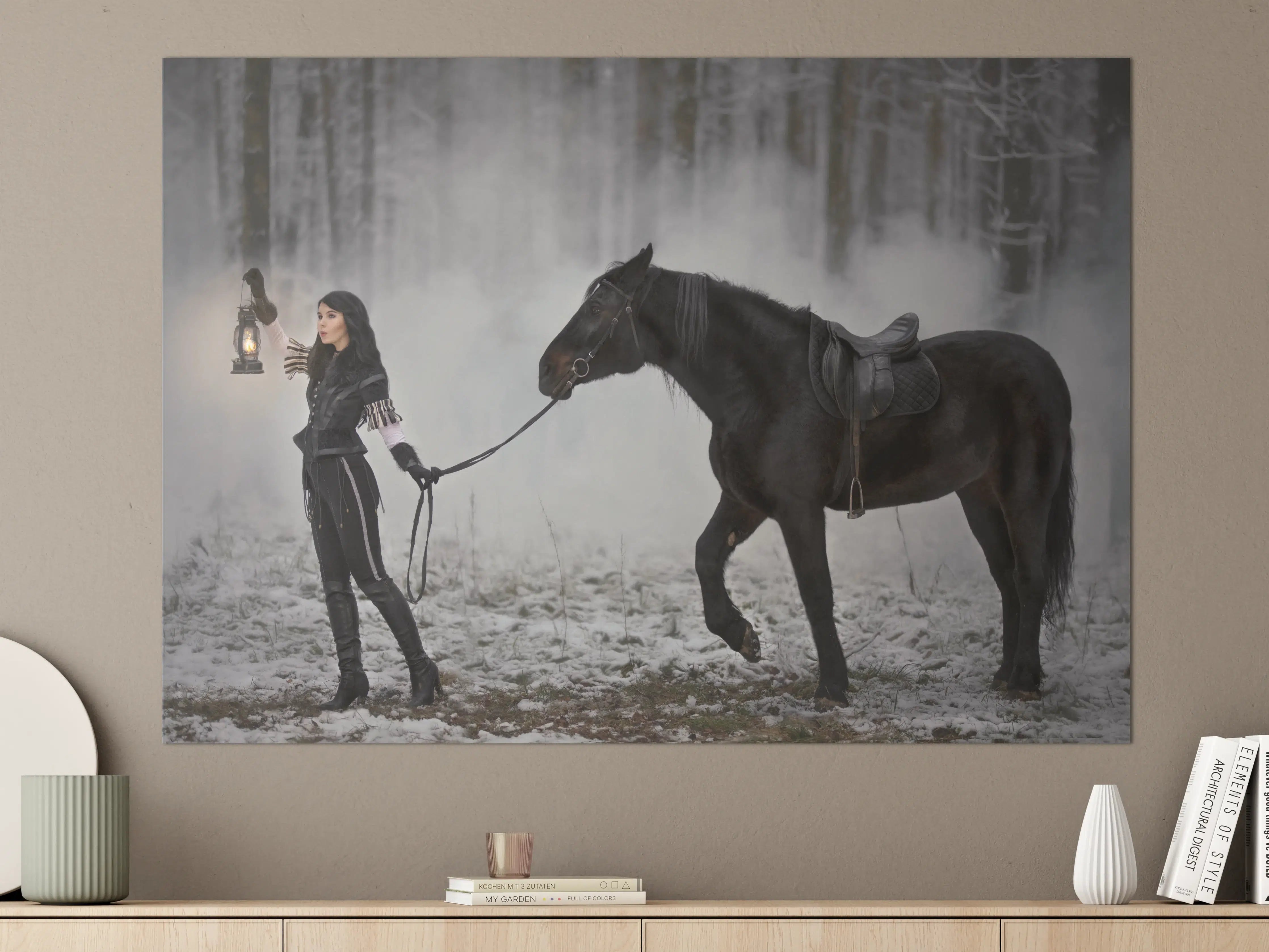 Große Wandbilder - Cosplay-Zauberin The Witcher mit Pferd
