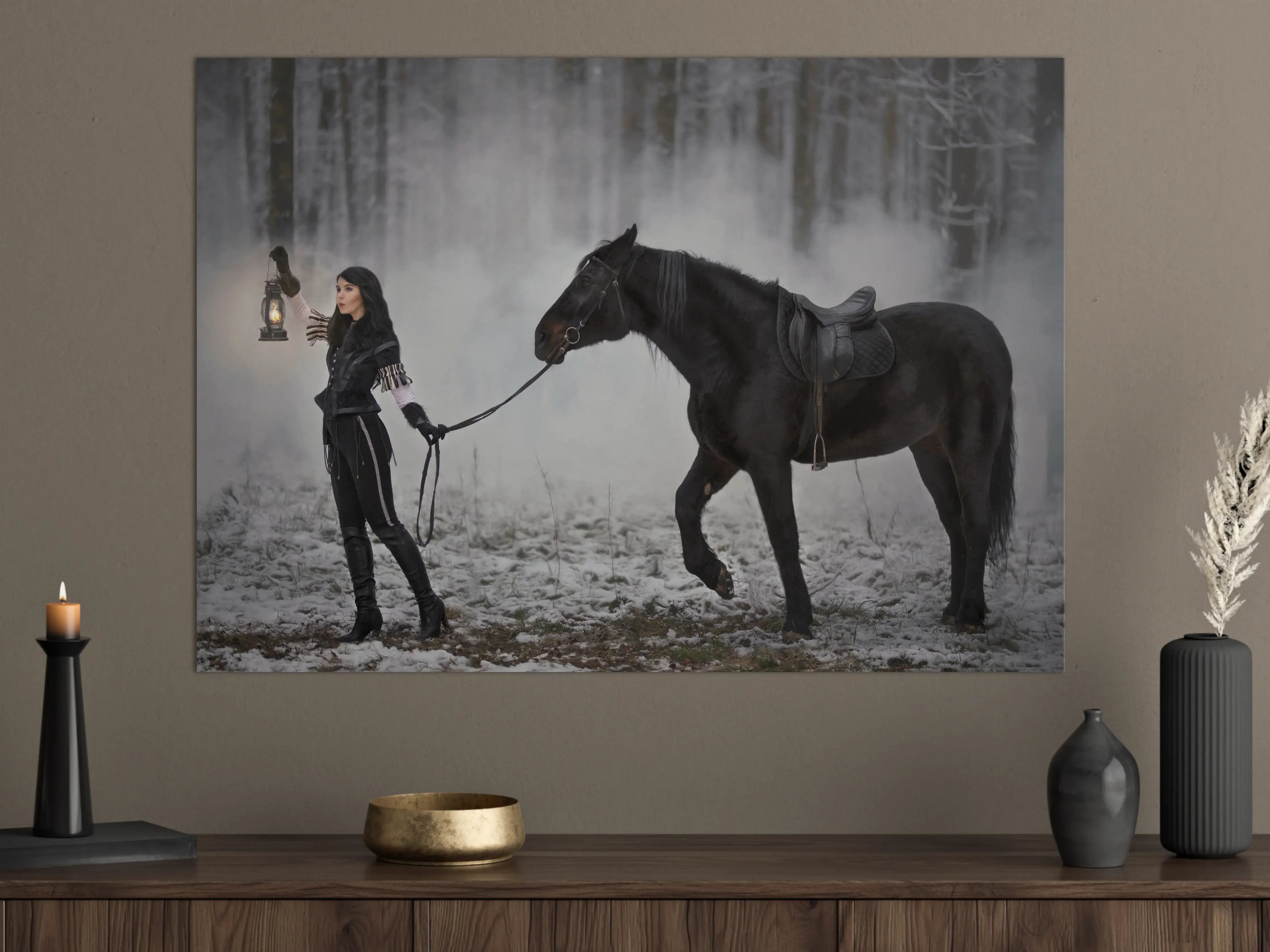 Große Wandbilder - Cosplay-Zauberin The Witcher mit Pferd