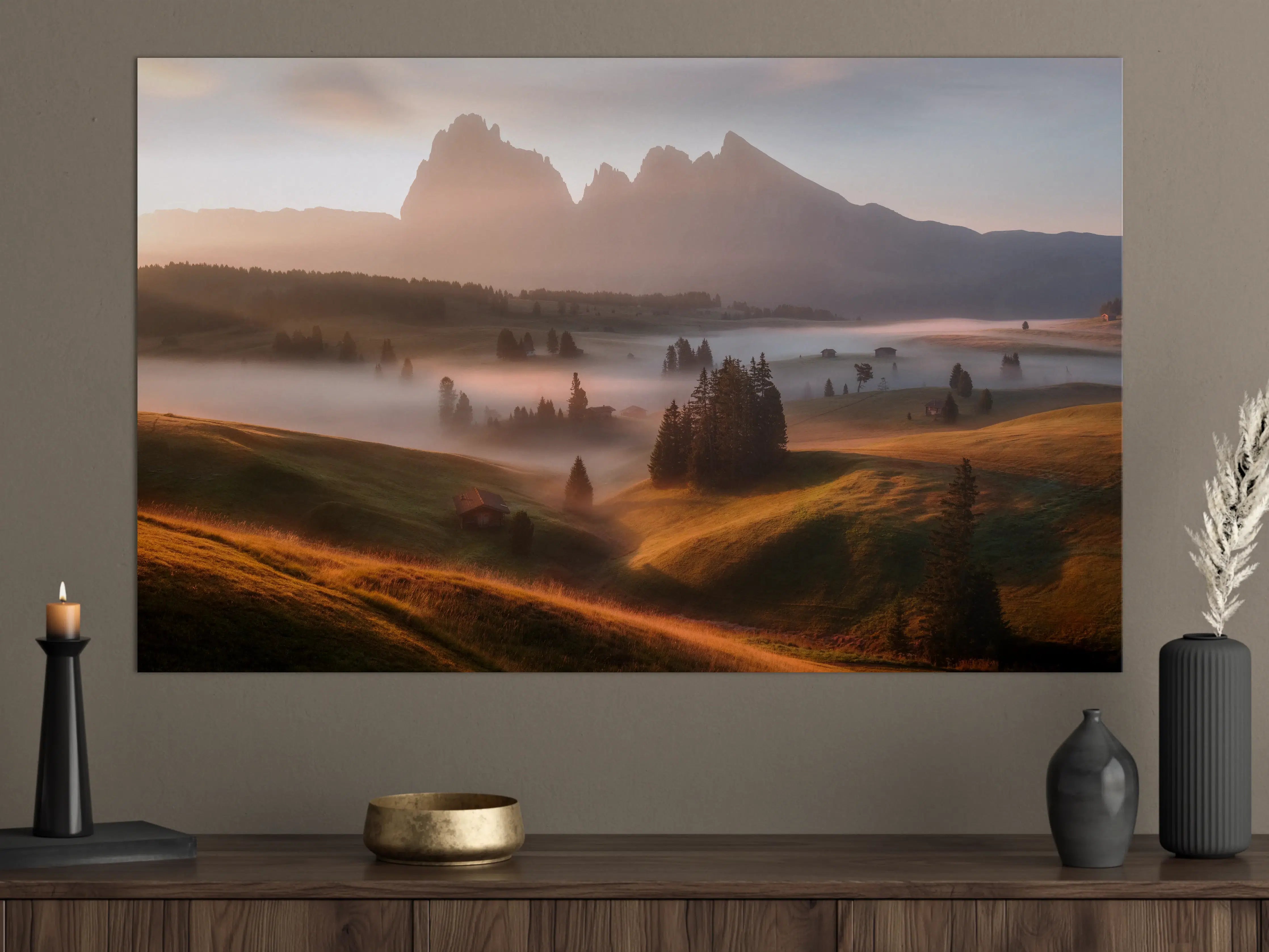 Große Wandbilder - Dämmerungslandschaft mit Bergen und Wäldern