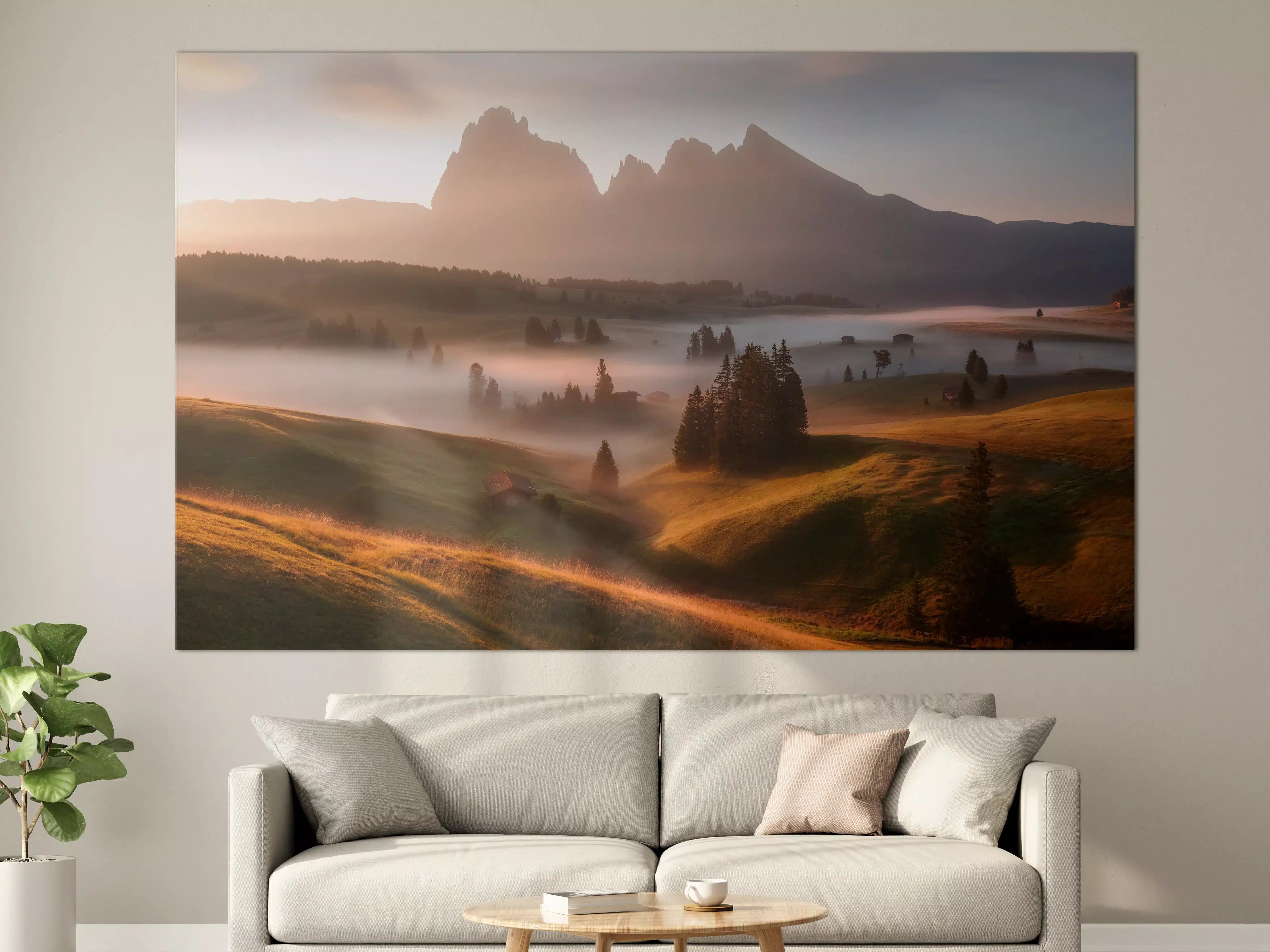 Große Wandbilder - Dämmerungslandschaft mit Bergen und Wäldern
