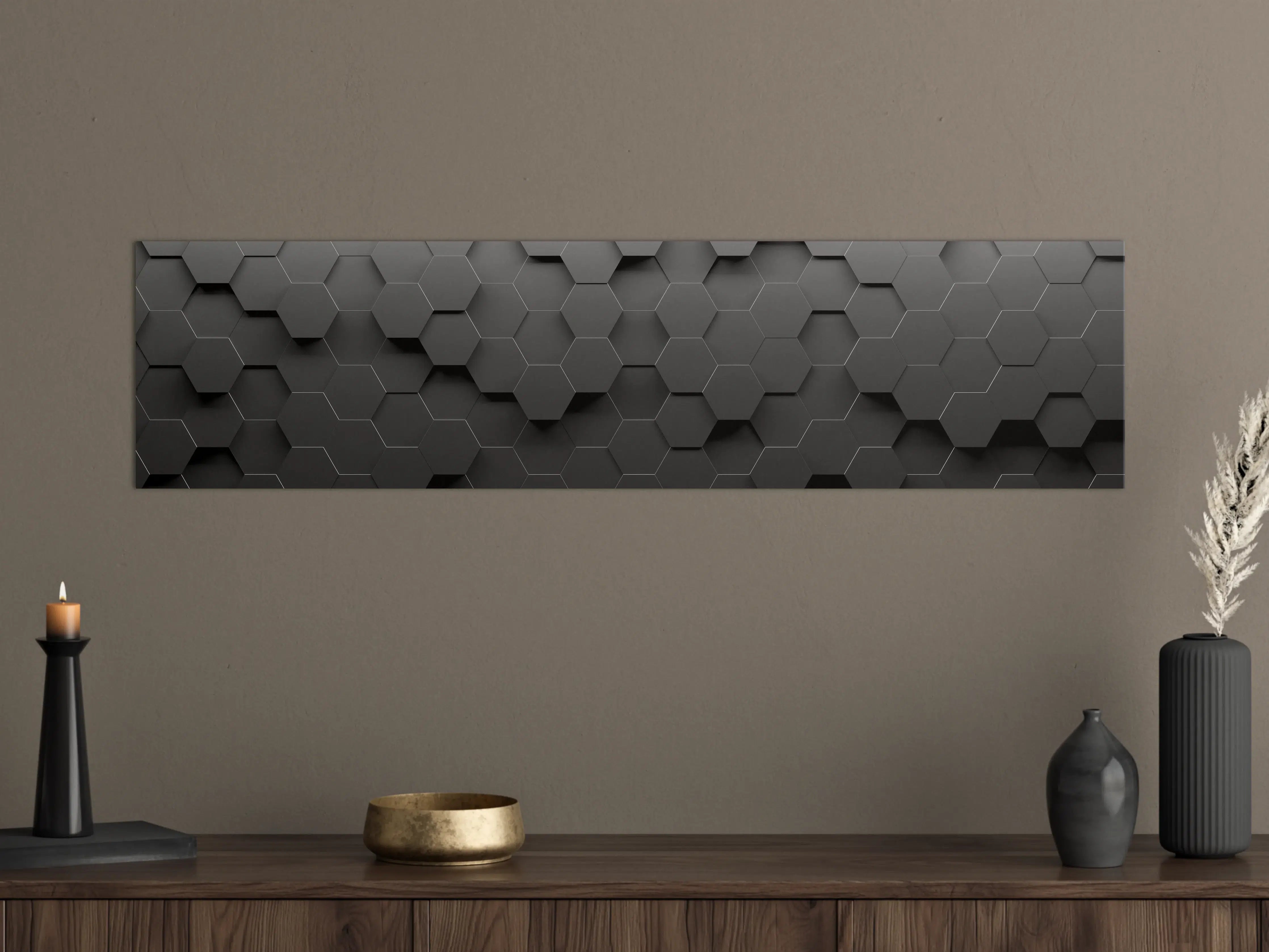 Große Wandbilder - Detaillierte Hexagon-Struktur in Schwarz
