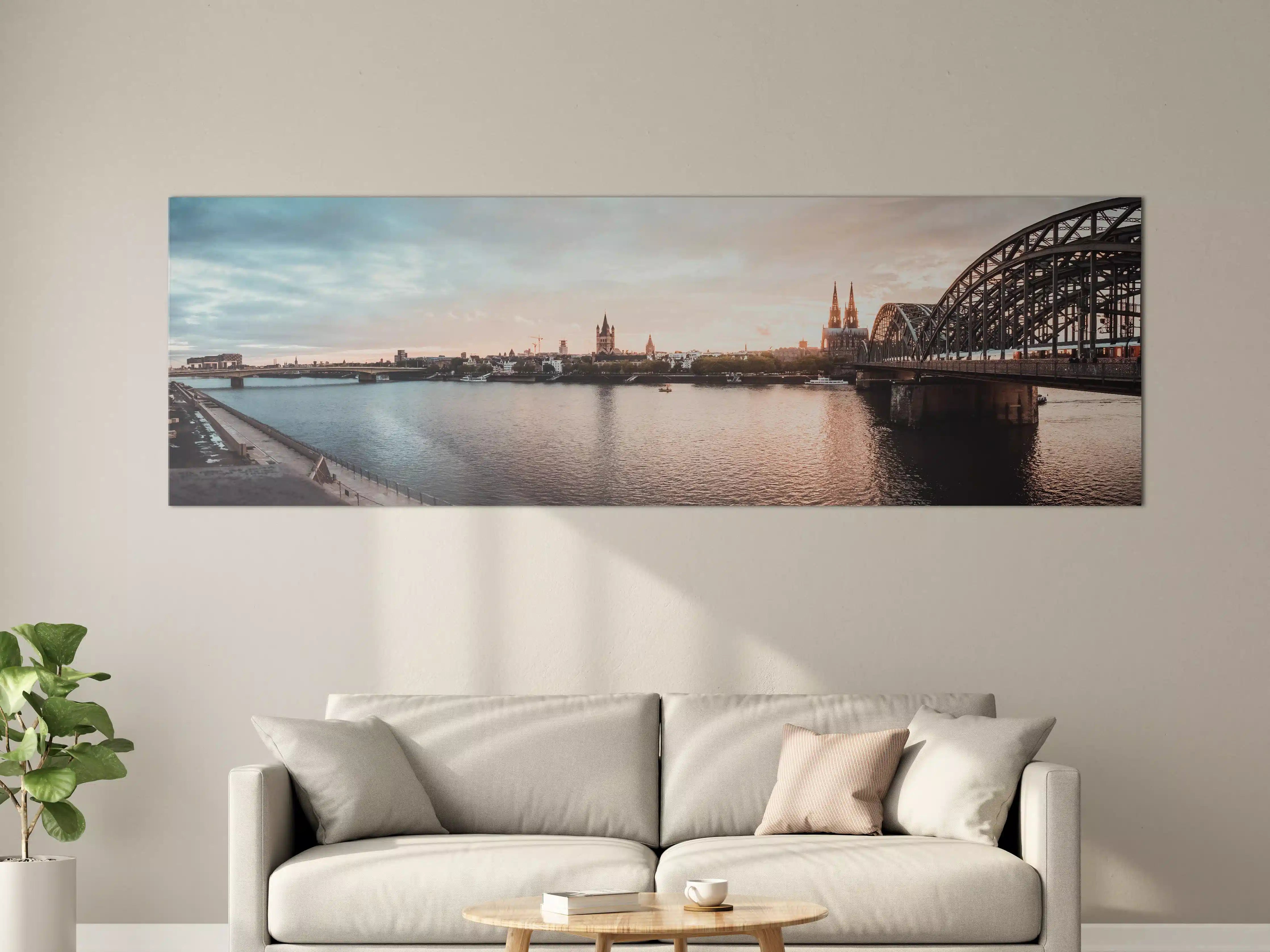 Große Wandbilder - Deutsche Stadt bei Sonnenuntergang mit Brücke und Fluss
