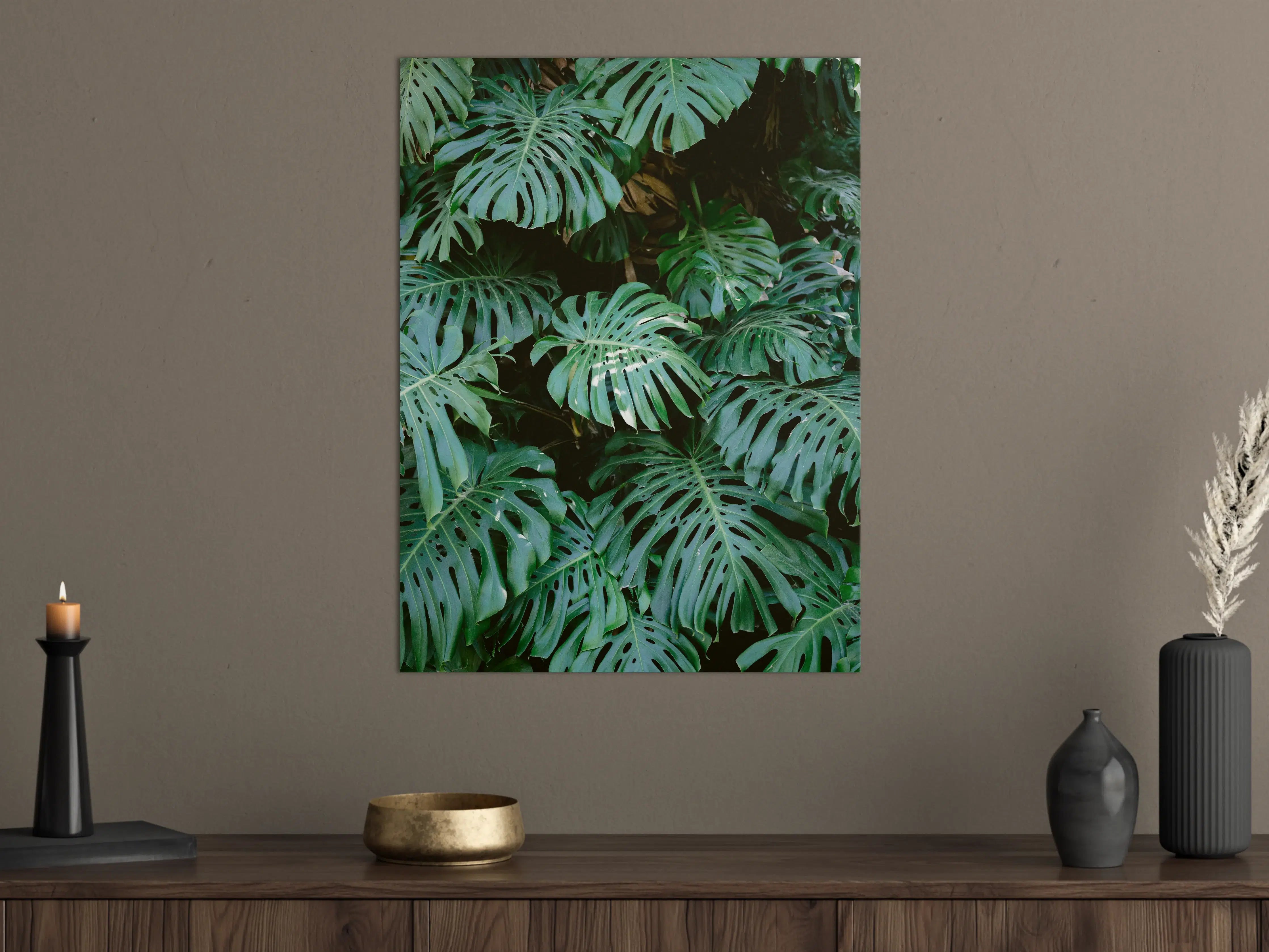 Große Wandbilder - Dichte Monstera-Blätter in grüner Farbpalette