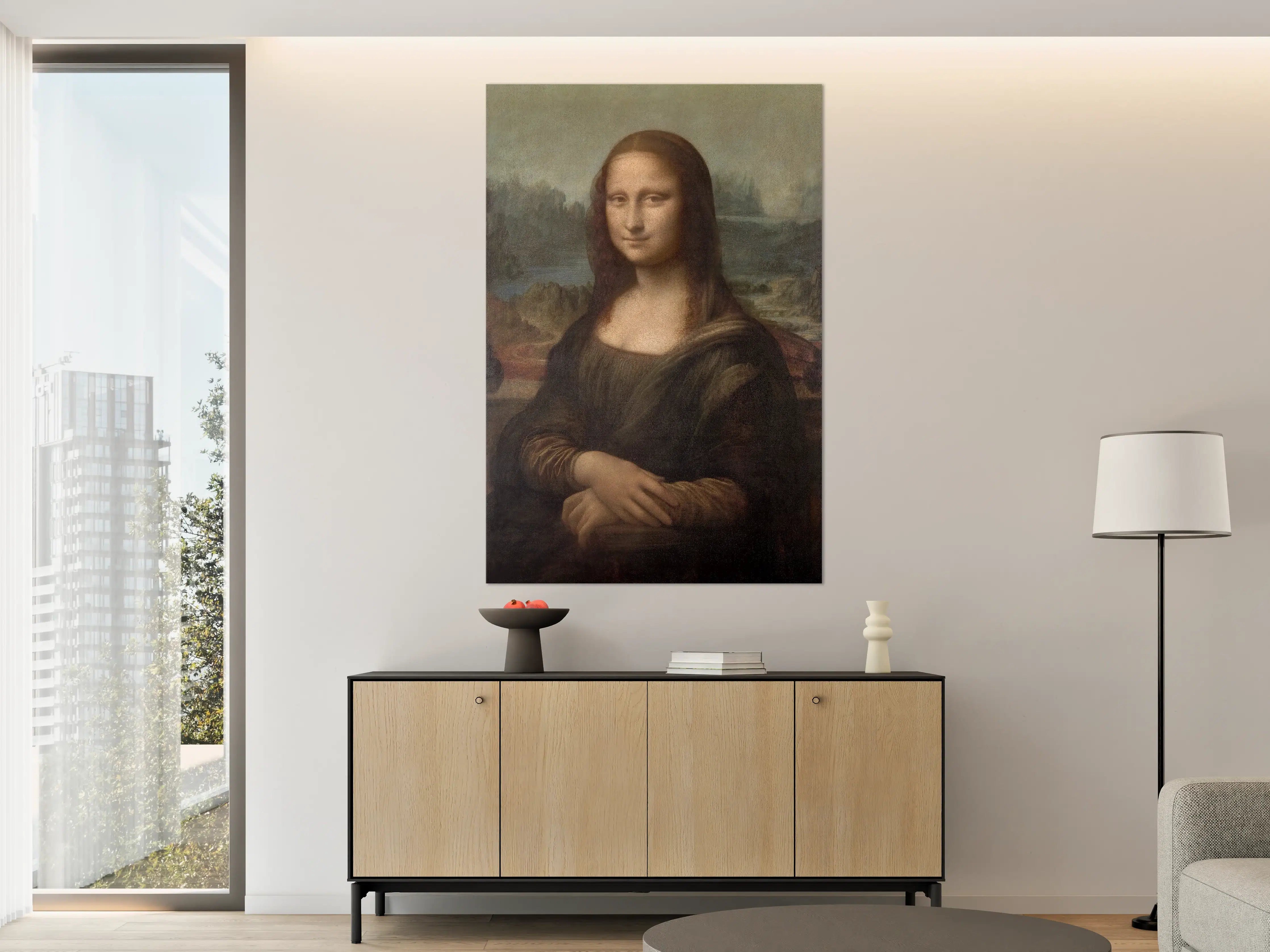 Große Wandbilder - Die Mona Lisa in sanften Grau- und Beigetönen