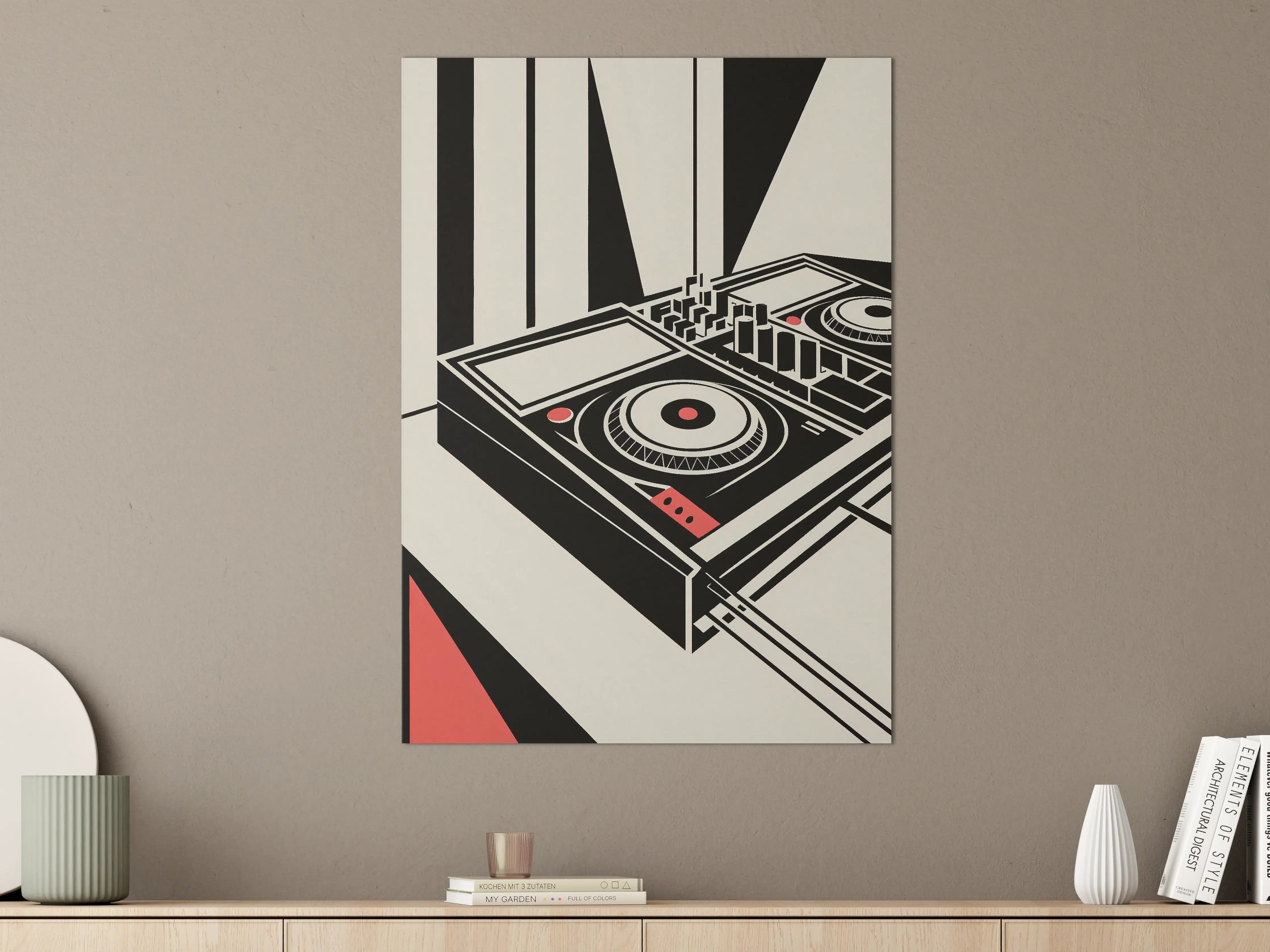 Große Wandbilder - Digital DJ-Deck in Schwarz-Weiß mit Rotakzenten