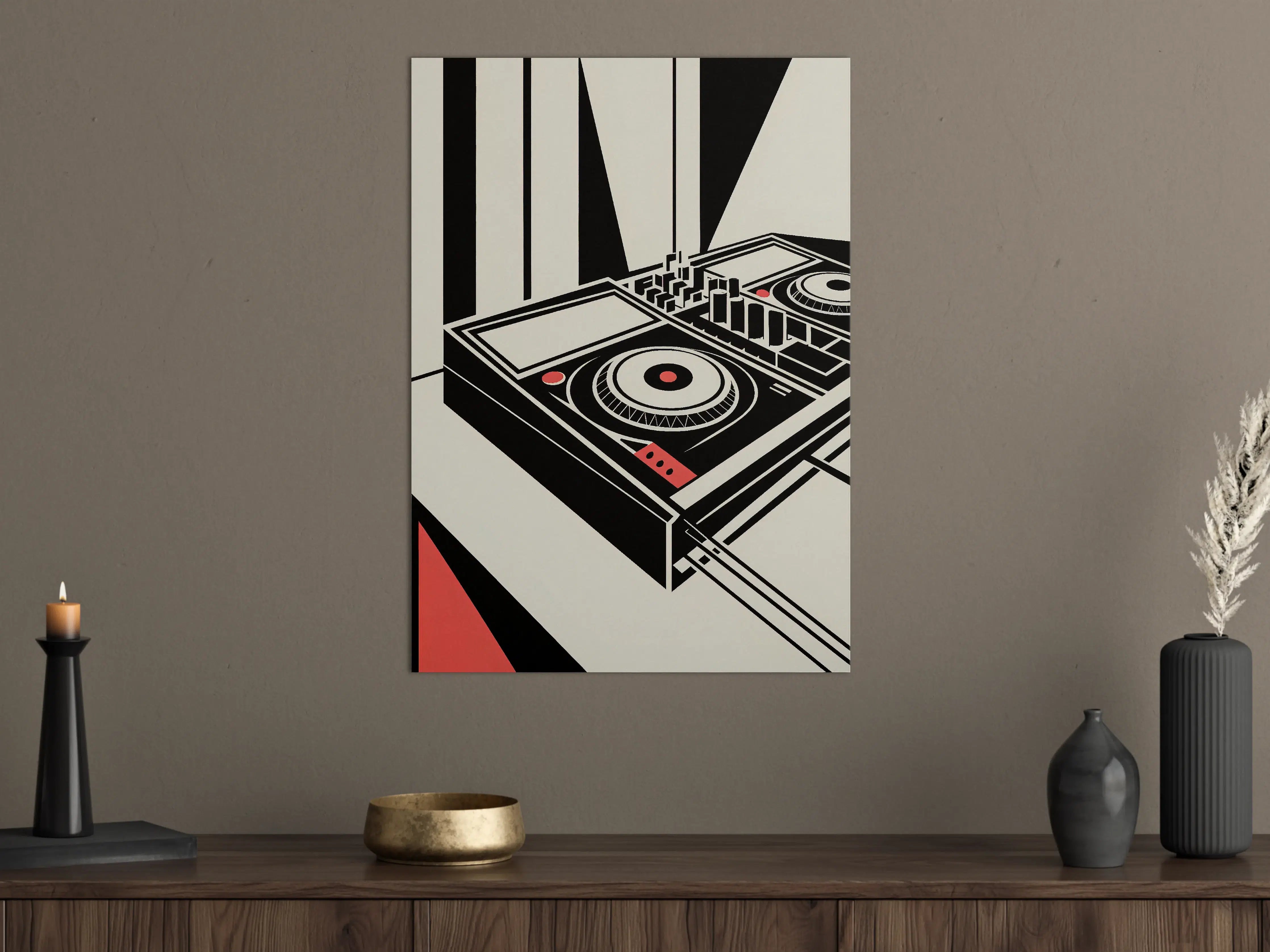 Große Wandbilder - Digital DJ-Deck in Schwarz-Weiß mit Rotakzenten