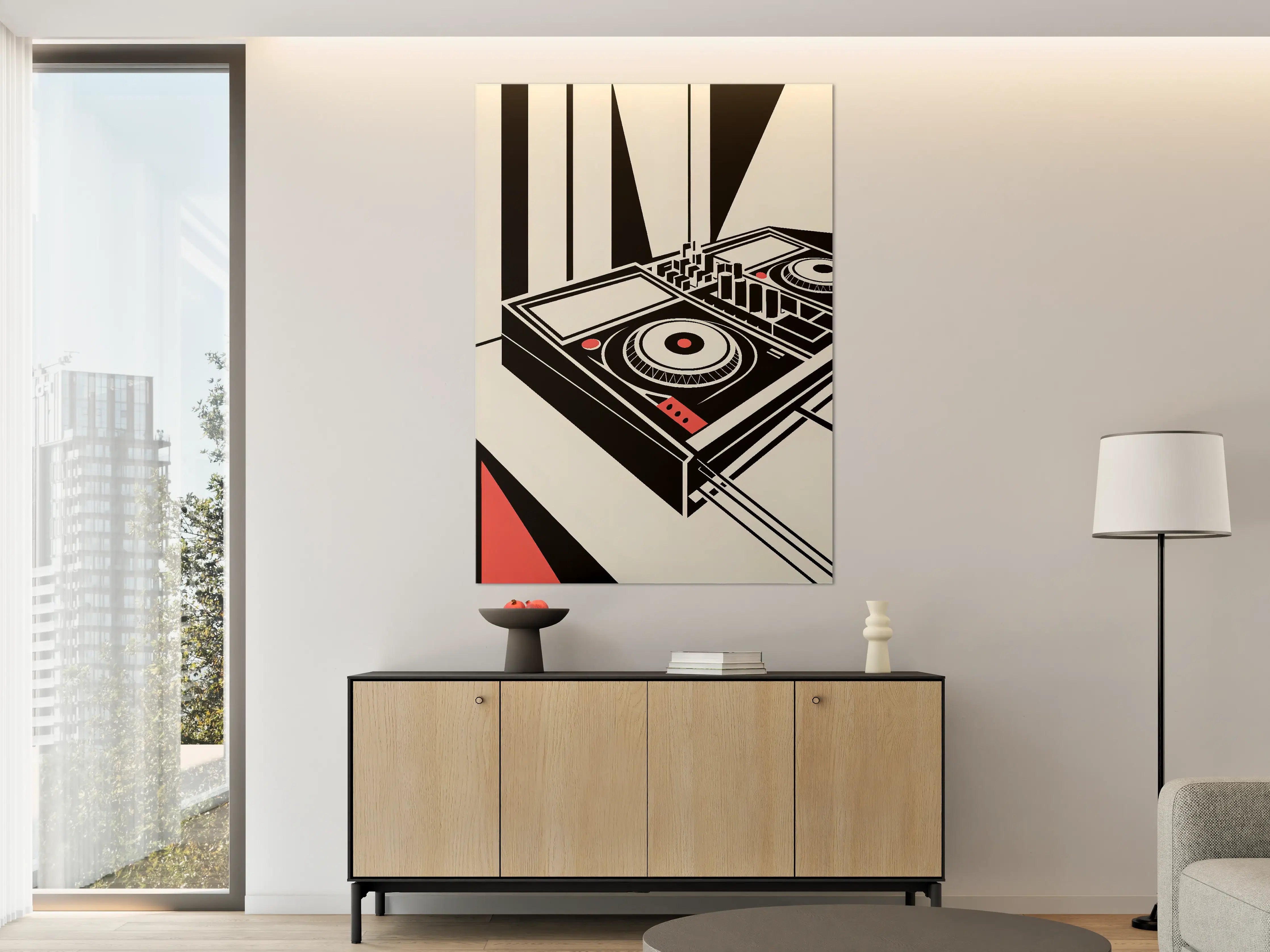 Große Wandbilder - Digital DJ-Deck in Schwarz-Weiß mit Rotakzenten