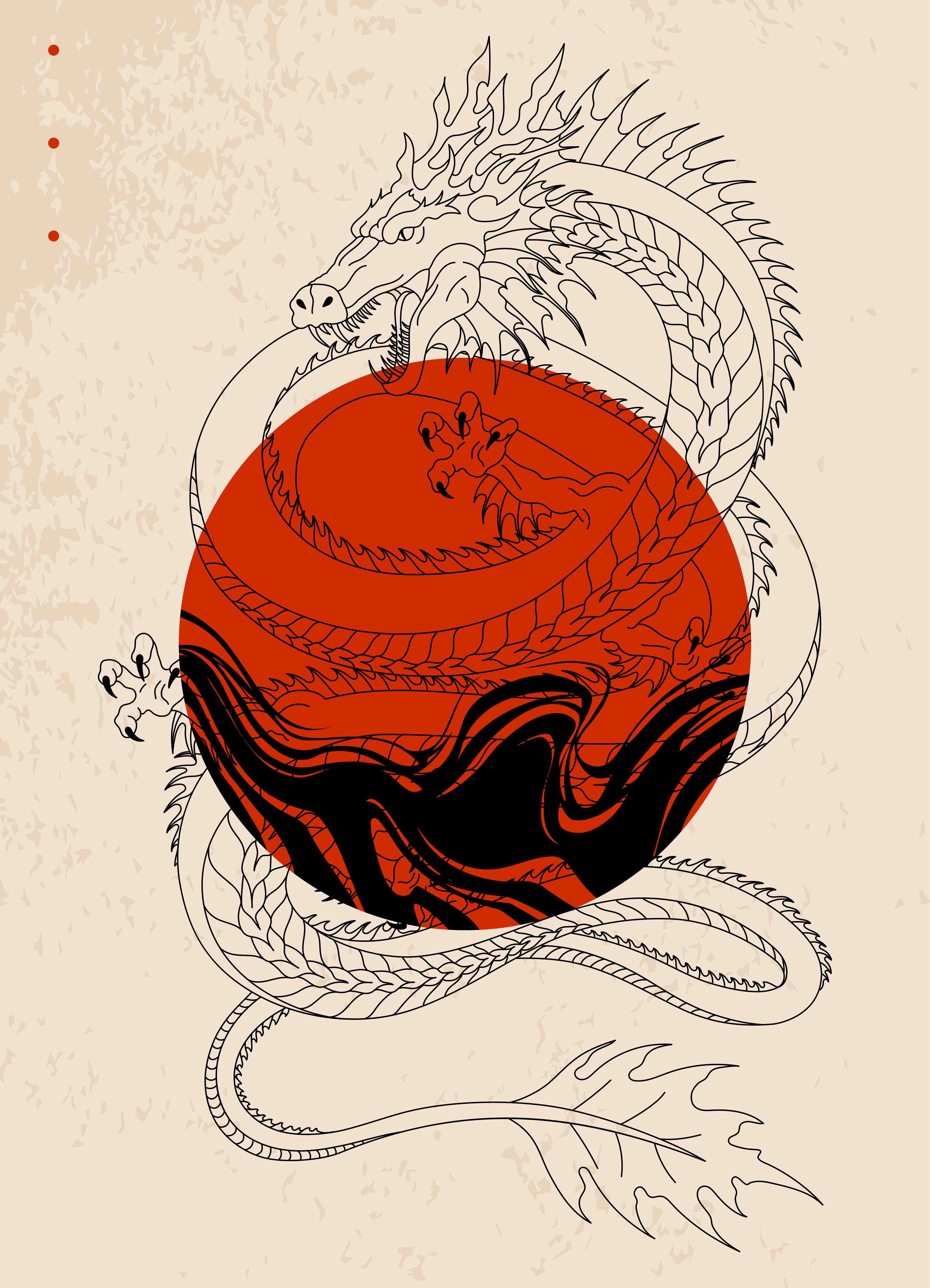 Große Wandbilder-Drachen und Sonne in asiatischem Stil