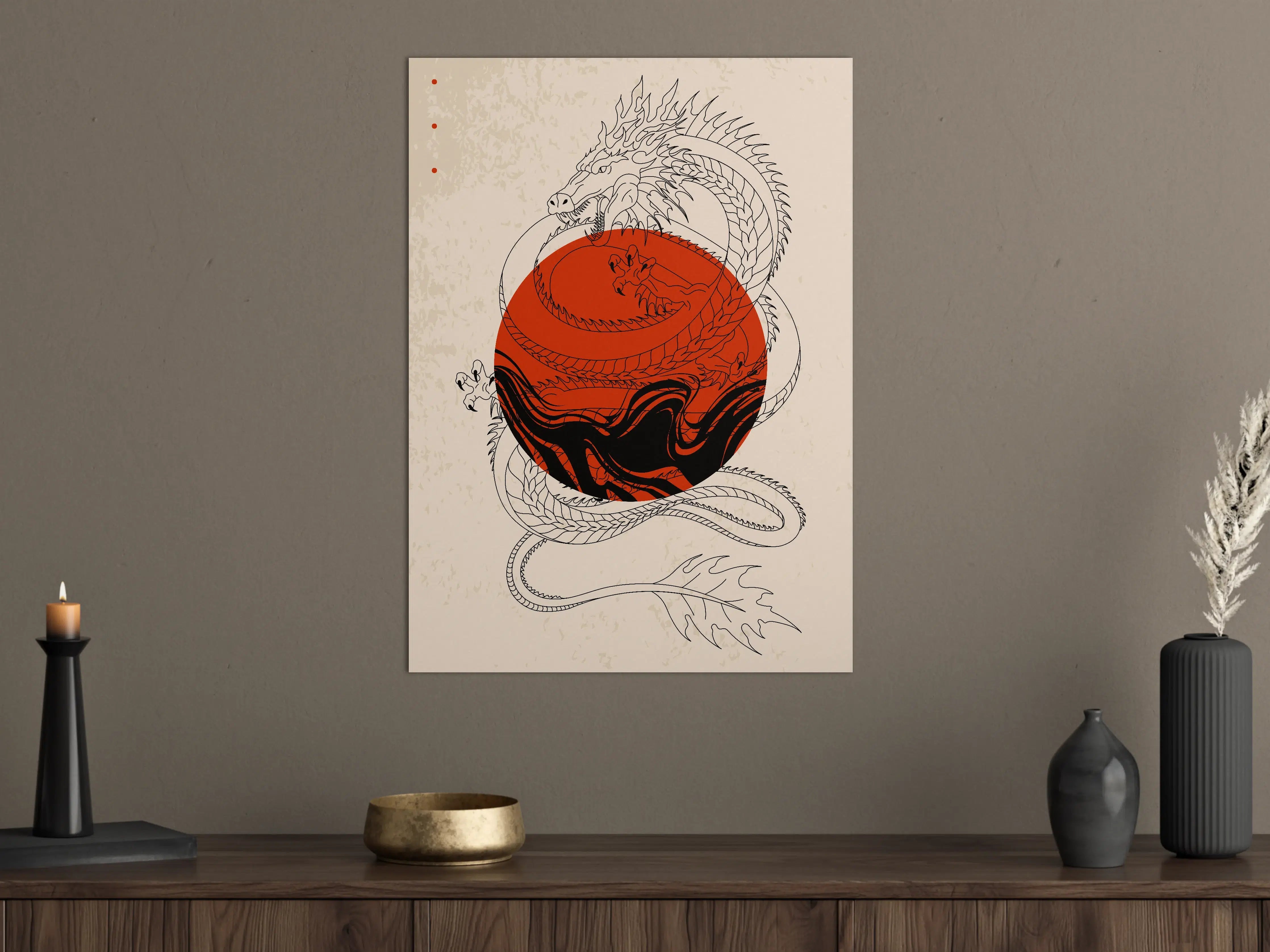 Große Wandbilder - Drachen und Sonne in asiatischem Stil