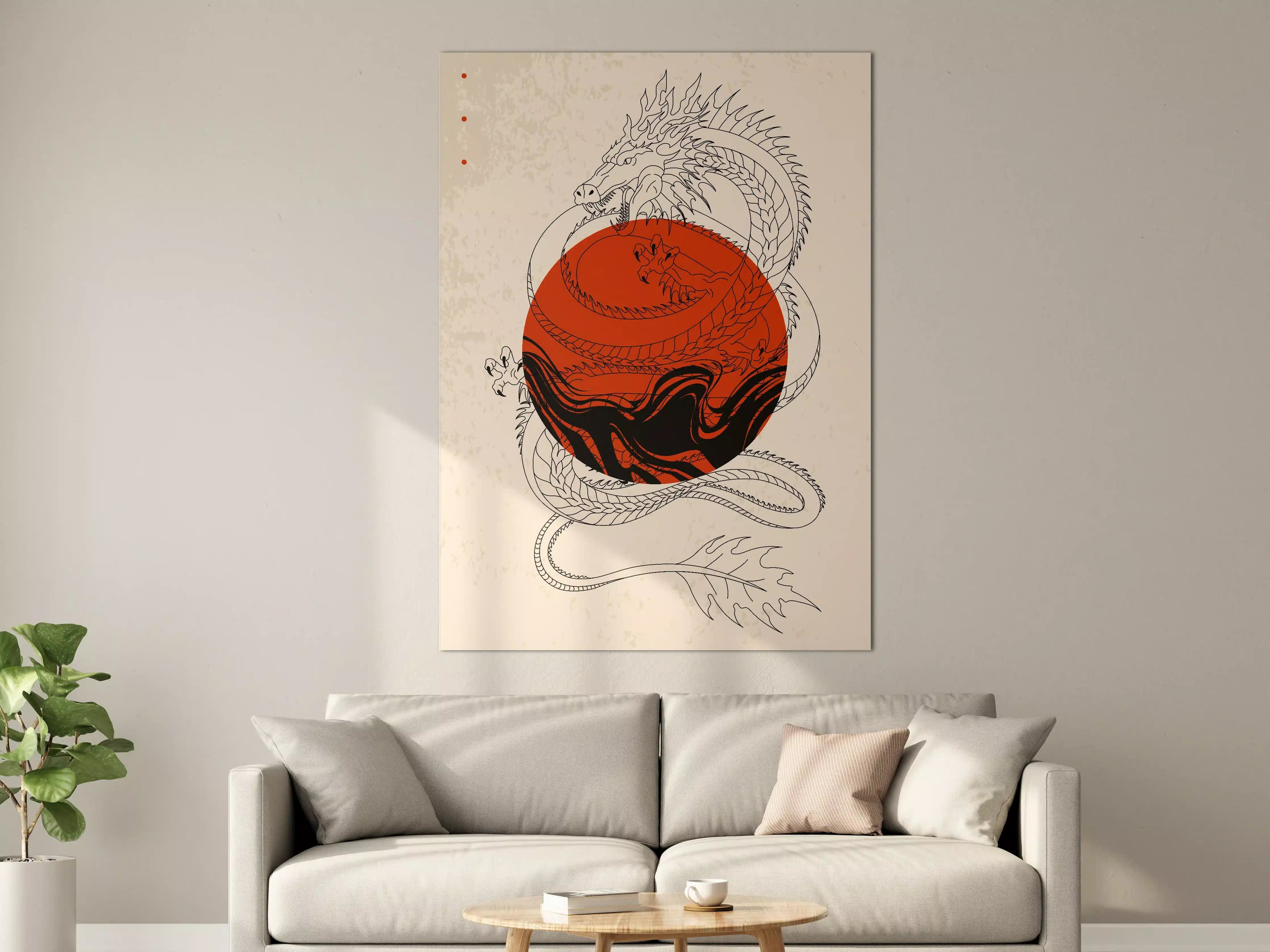 Große Wandbilder - Drachen und Sonne in asiatischem Stil