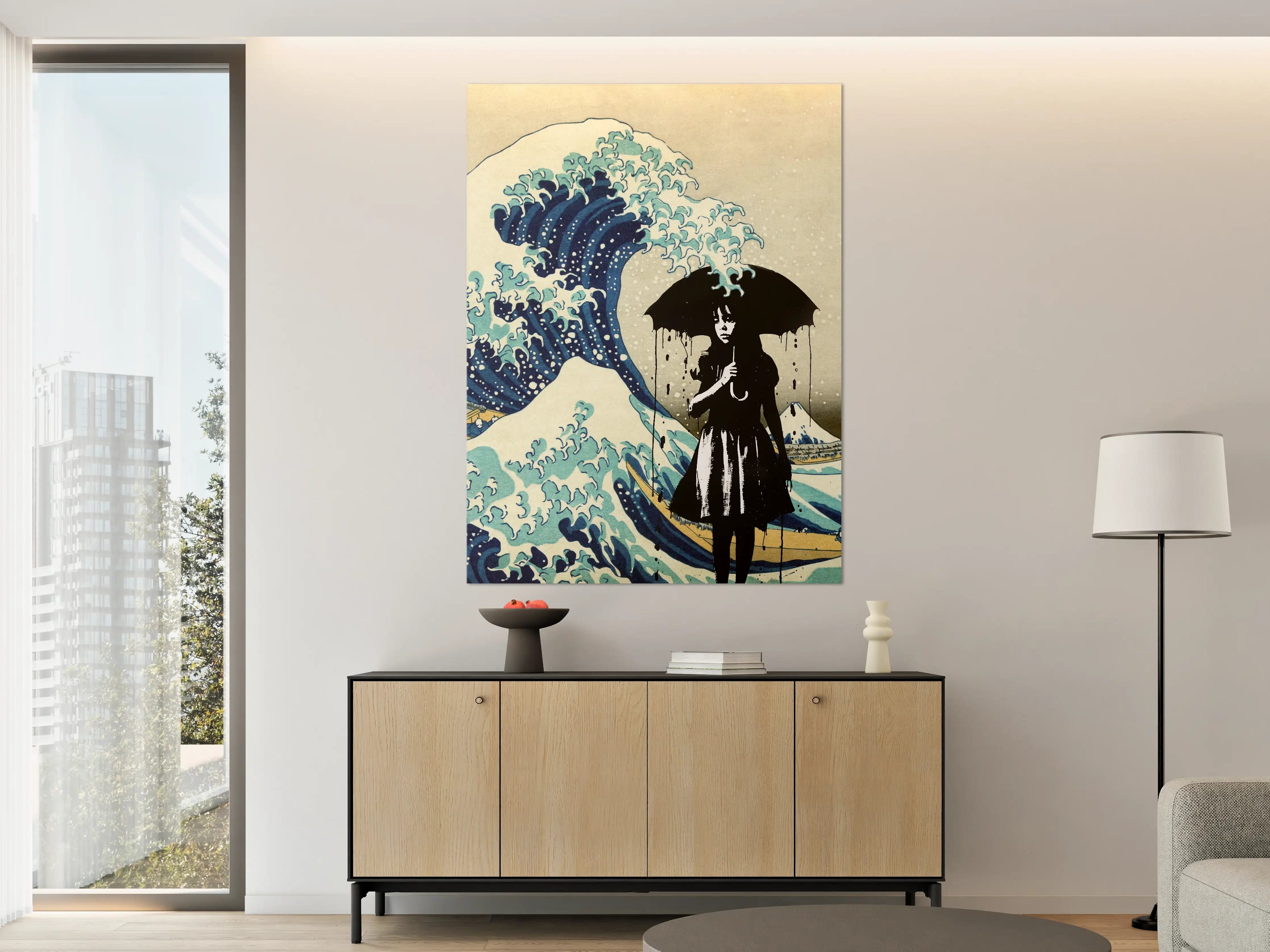 Große Wandbilder - Dramatische Meerwellen mit dunkler Figur