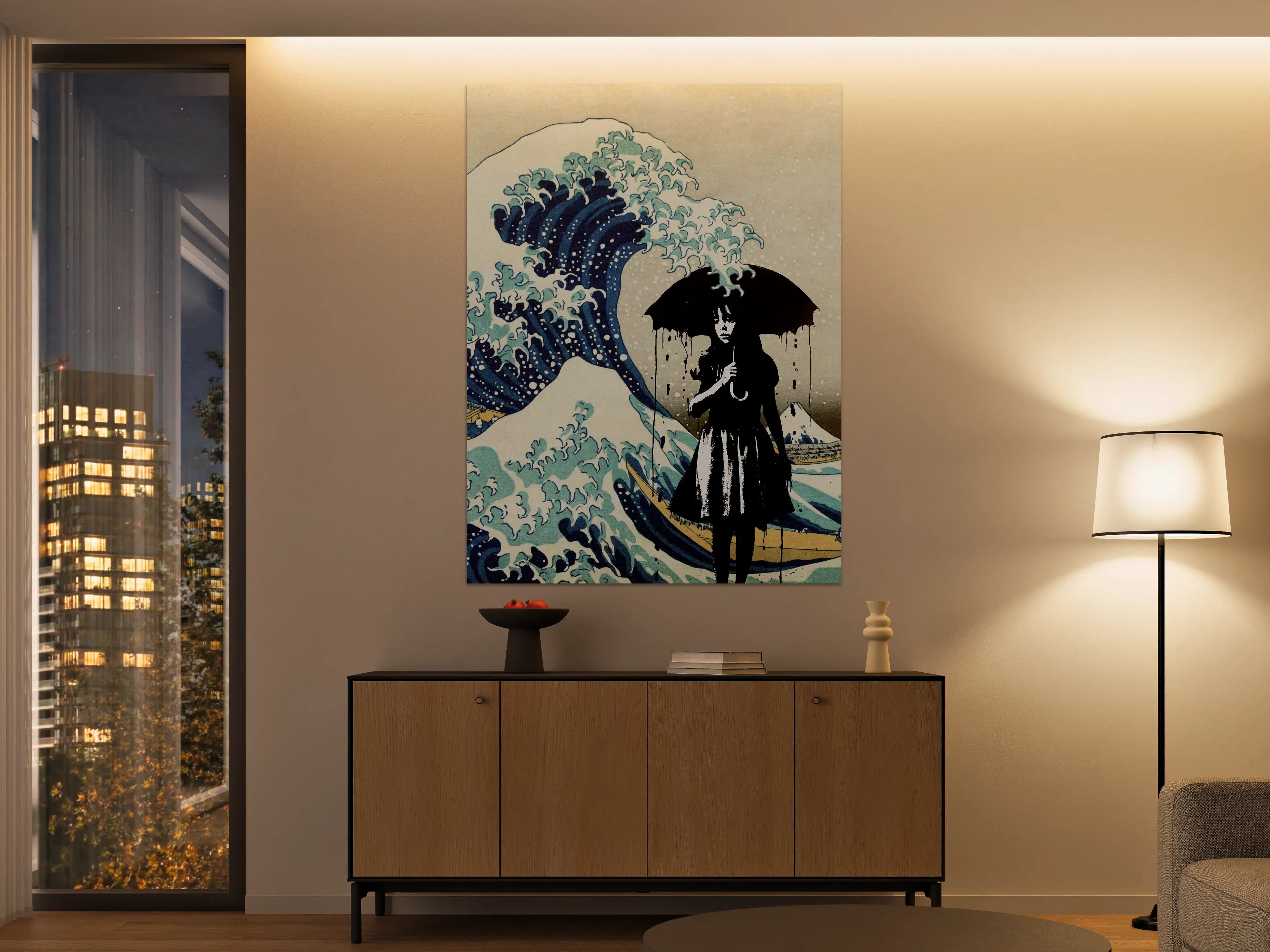 Große Wandbilder - Dramatische Meerwellen mit dunkler Figur