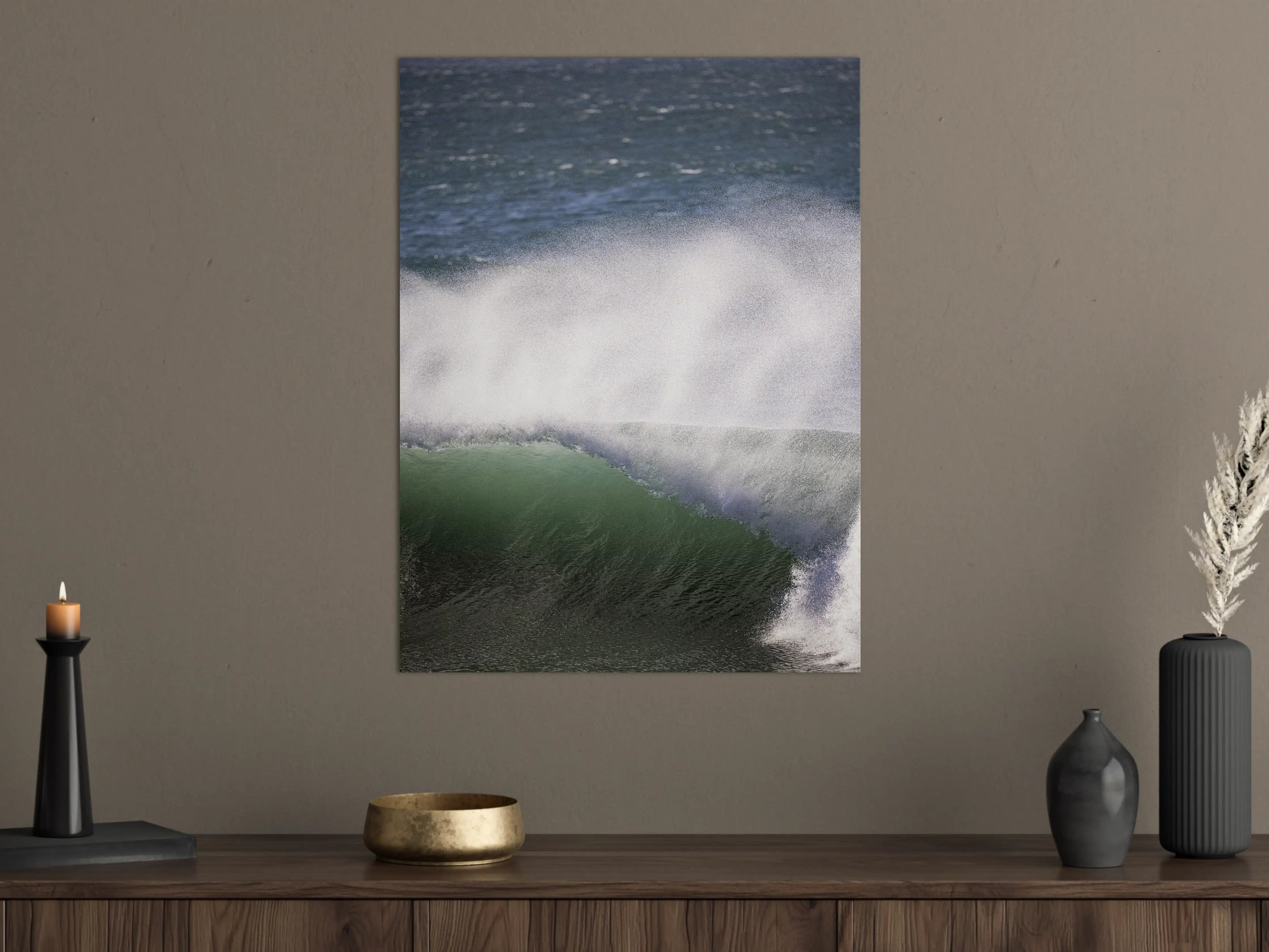 Große Wandbilder - Dramatische Ozeanwellen in Grau-Weiß