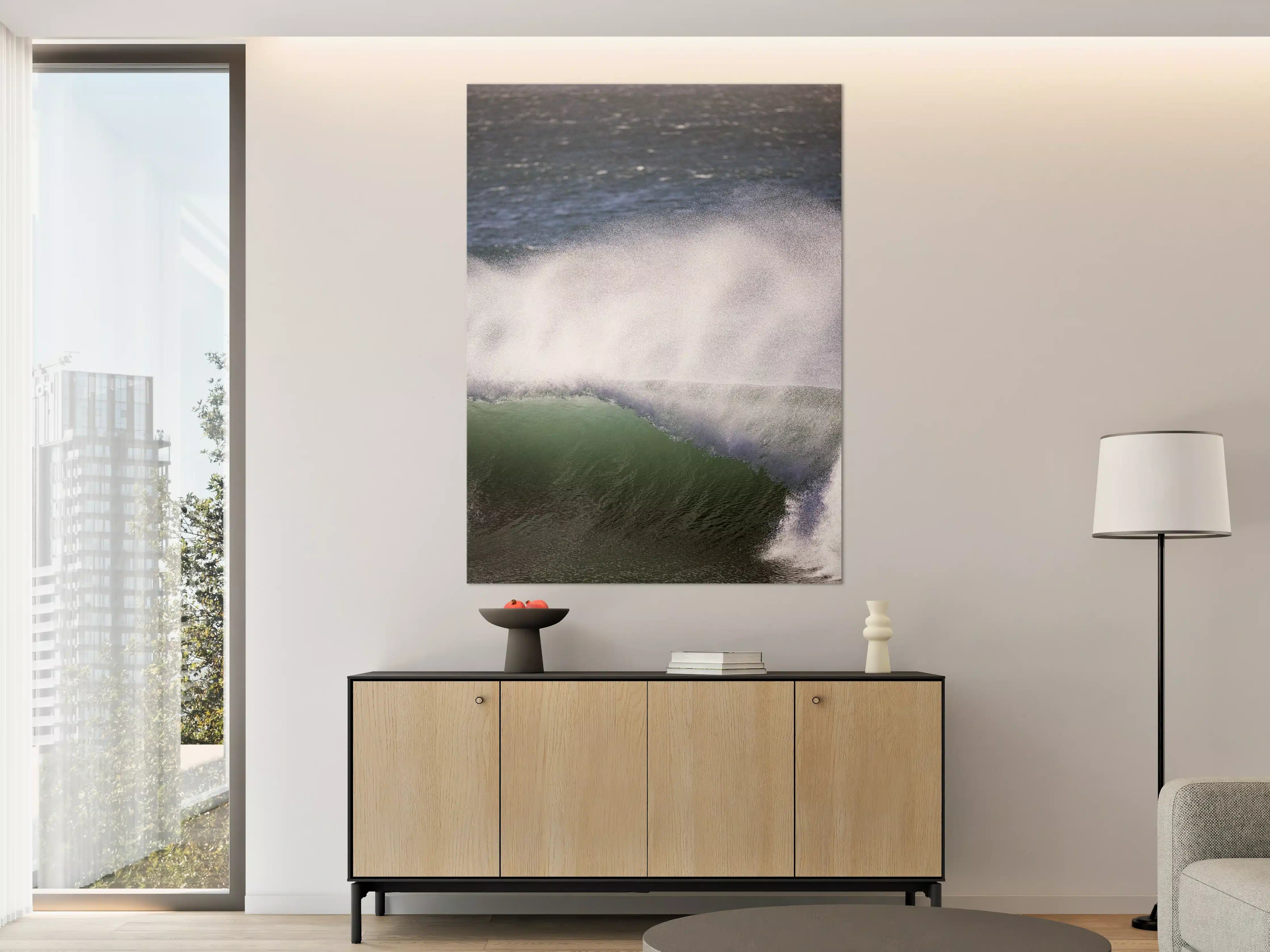 Große Wandbilder - Dramatische Ozeanwellen in Grau-Weiß