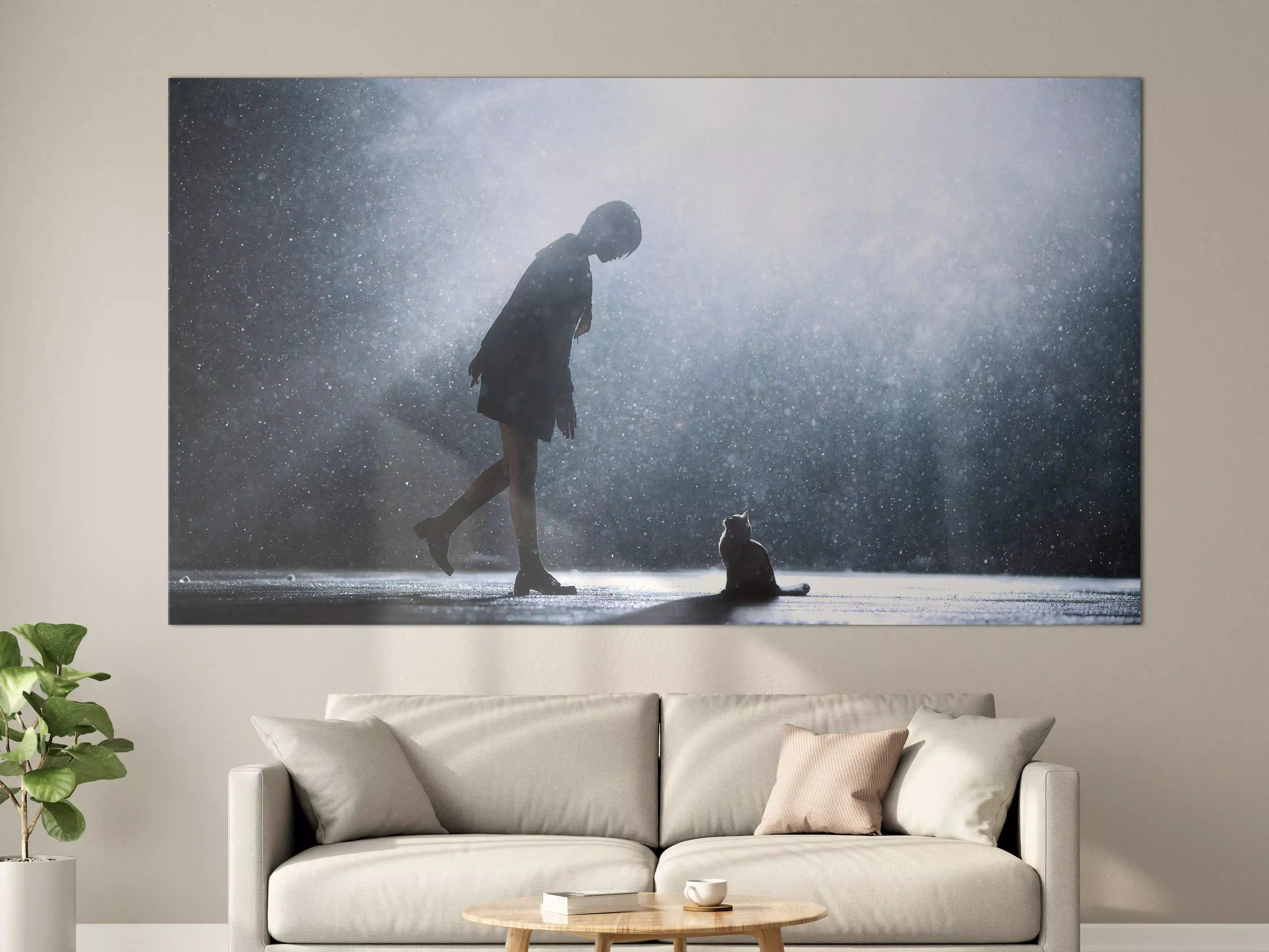 Große Wandbilder - Dramatisches Silhouetten-Porträt bei Regen