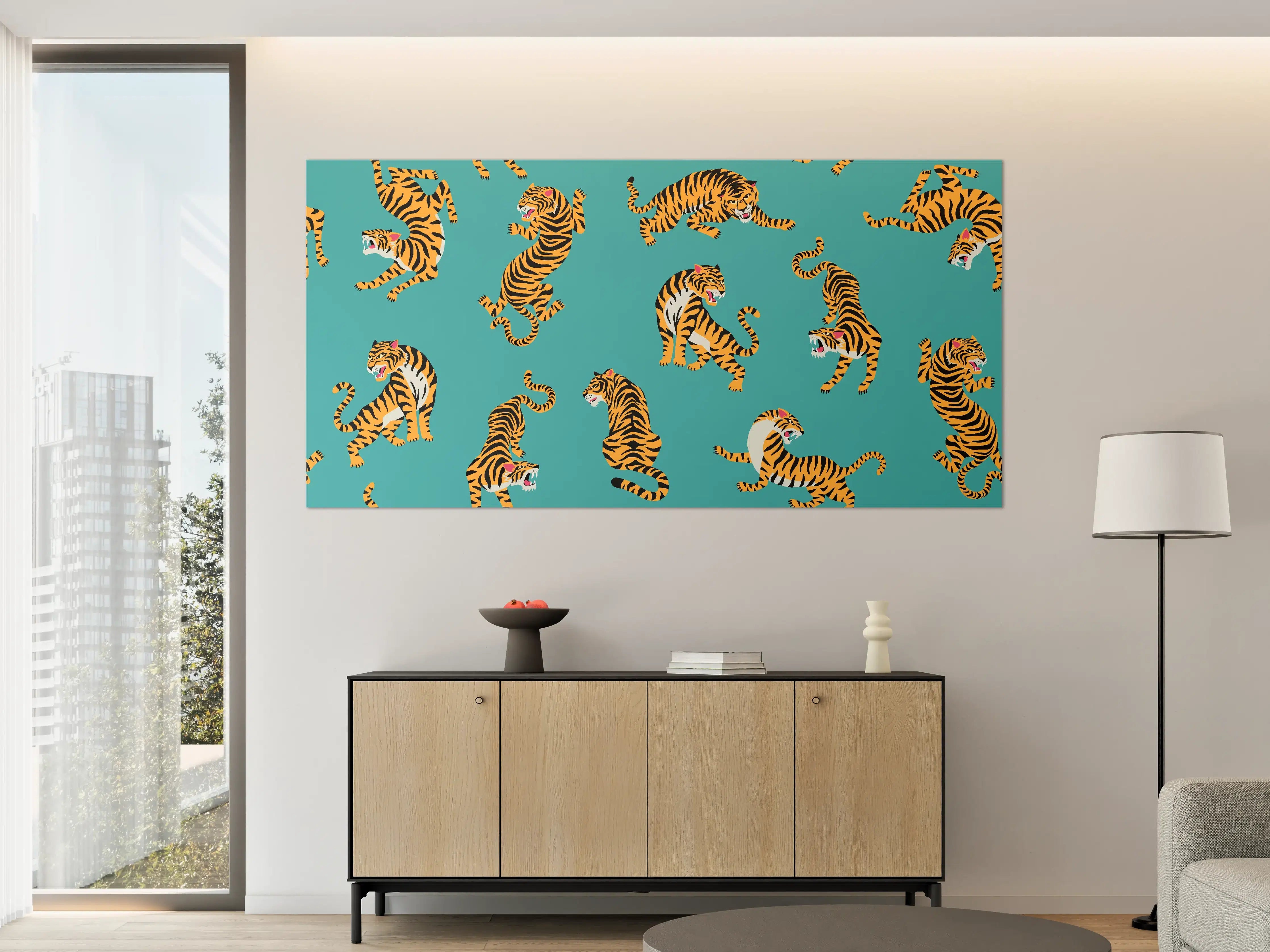 Große Wandbilder - Dschungel-Tiger auf Blauem Hintergrund